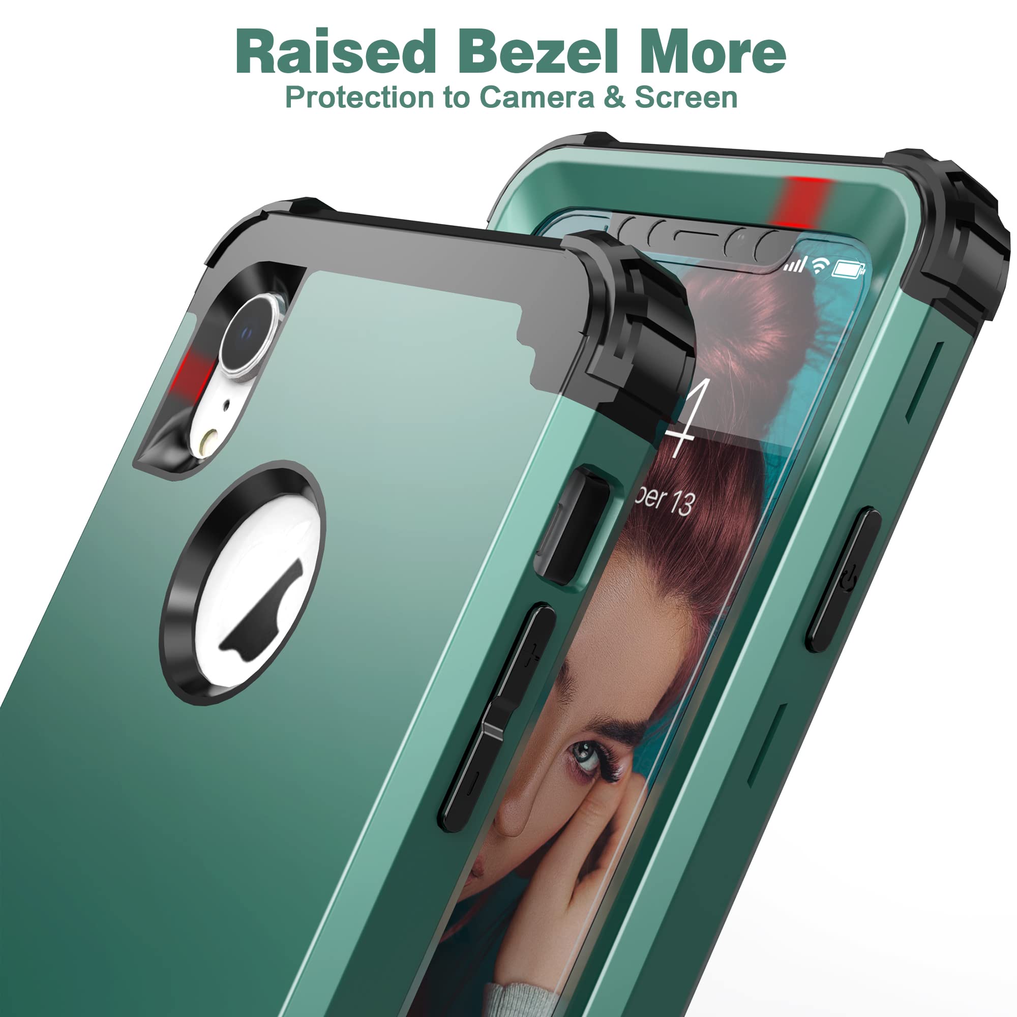 IDweel iPhone XR 3-in-1 Shockproof Hybrid Full Body Phone Case PC Silicone Graphite Green with Tempered Glass