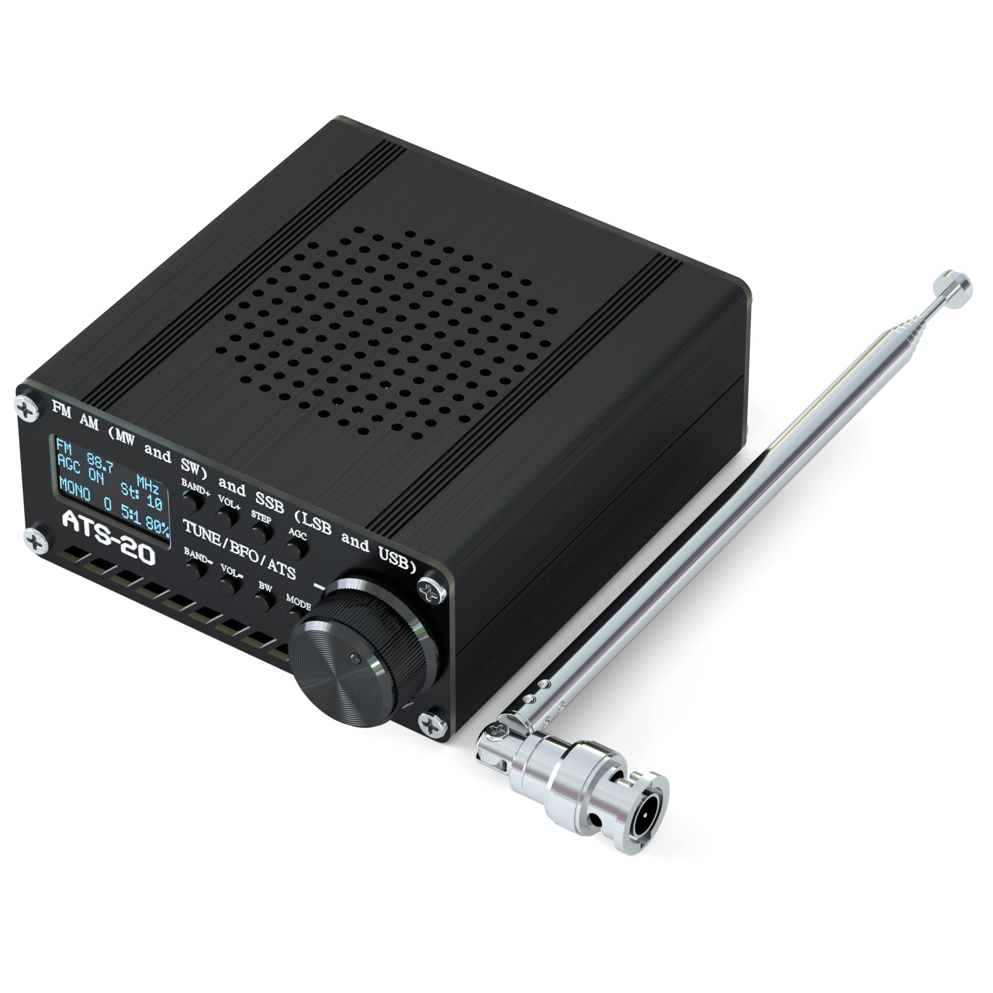 Bulipu Si4732 All Band Full Frequency Radio Receiver, Fm Am (Mw And Sw) Ssb (Lsb And Usb) With Speaker, Antenna, Battery, Black