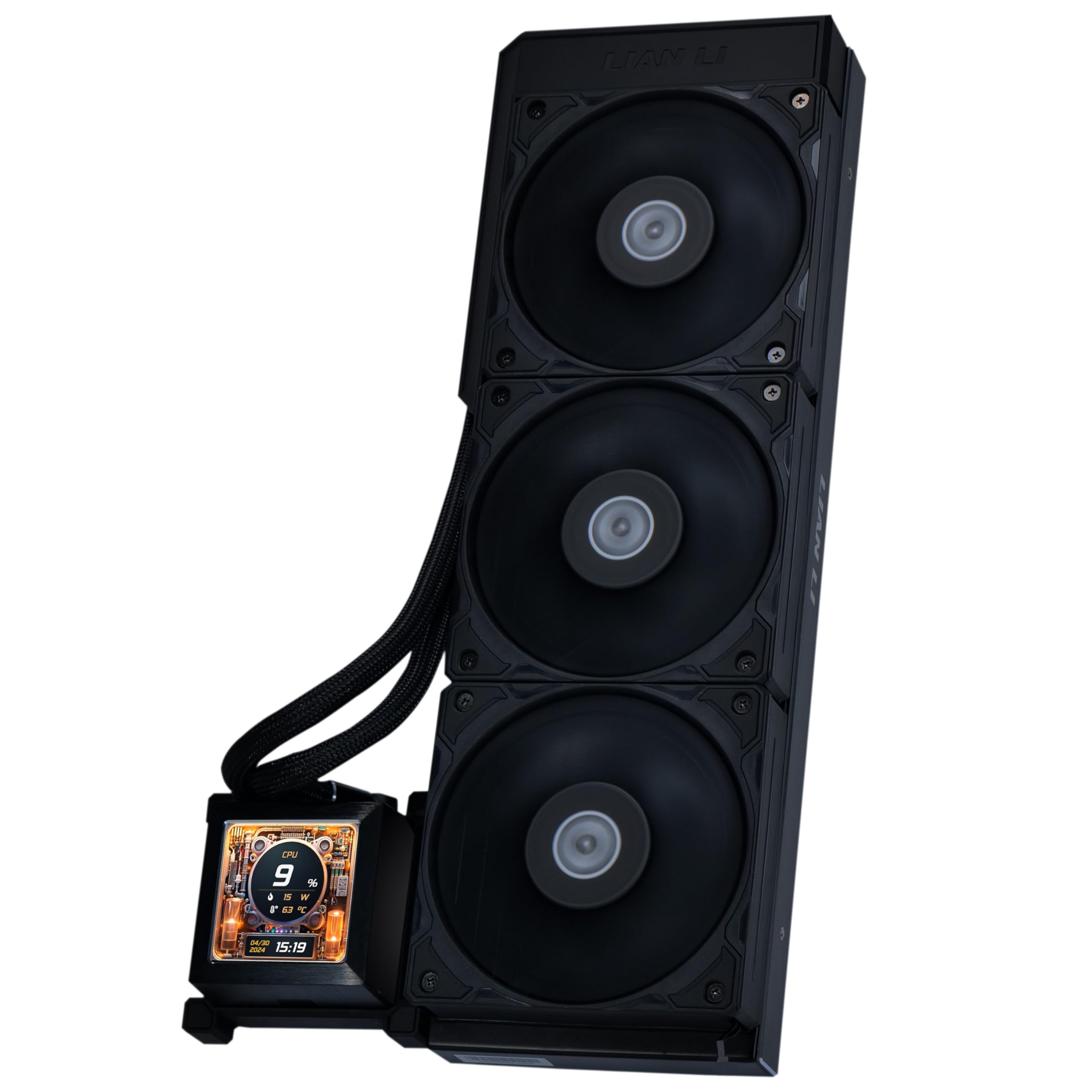 Lian Li Hydroshift 360 AIO - Pre-Installed 3 x 28MM Fans, Side-Mounted Coolant Pathway, 2.88    LCD Screen 480 x 480 Res. Captur