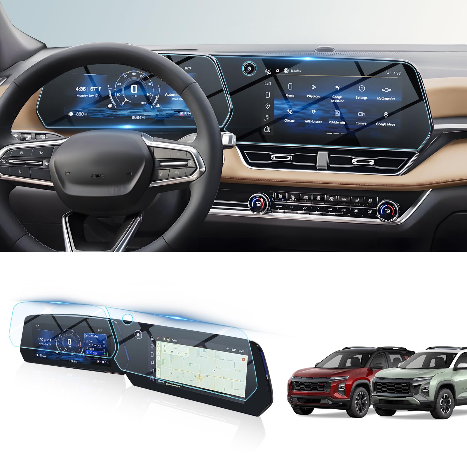 Bibibo 2Pcs 2025 Chevy Equinox Screen Protector For 2025 Chevrolet Equinox 11.3'Navigation Display&11' Dashboard Tempered Glass Protective Film [Anti Glare& Scratch Ultra Clear] 2025 Chevrolet Equinox Accessories Equinox 2025
