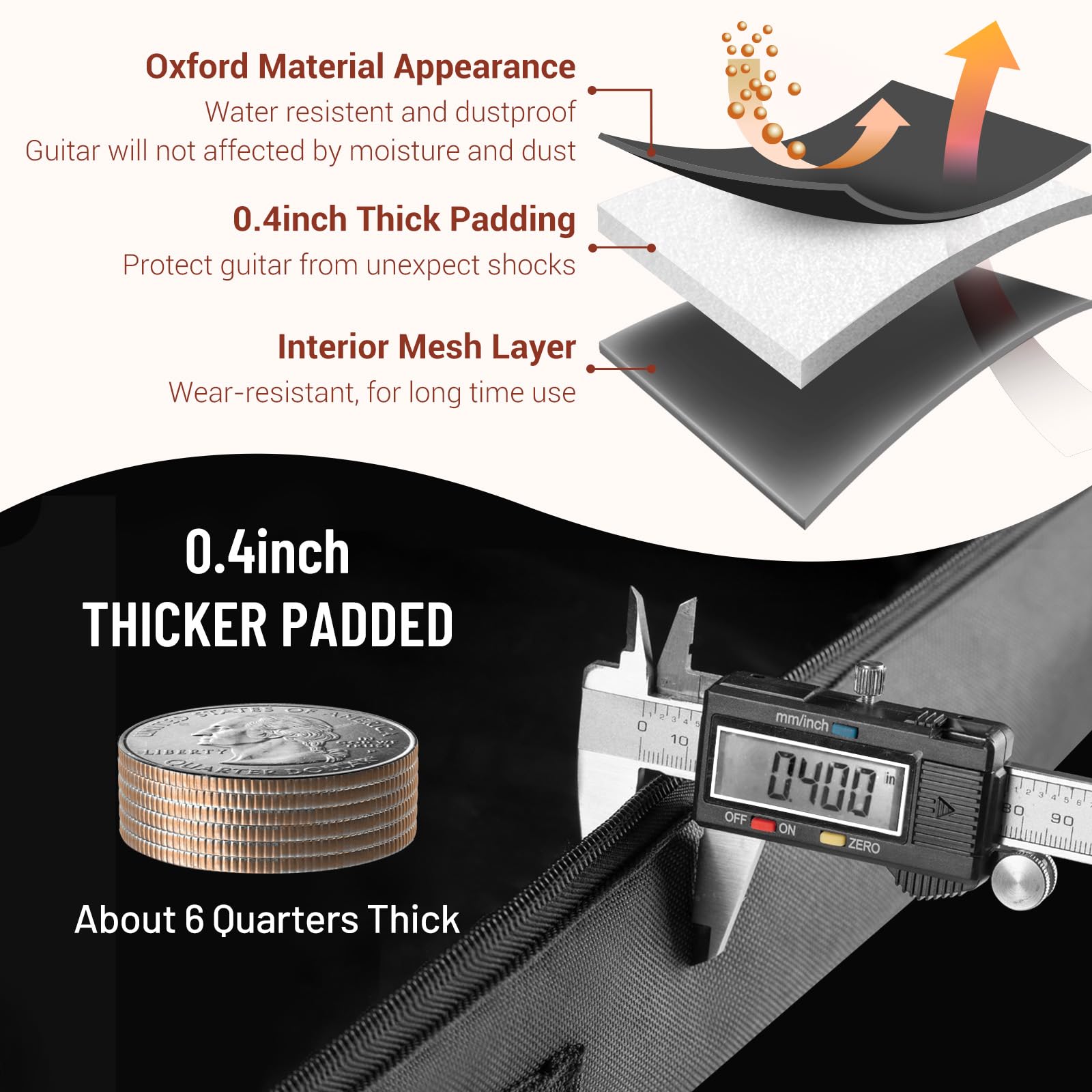 Cahaya 40 41 42 Inch Multi Pockets Acoustic Guitar Bag 6 Pockets 0.4Inch 10Mm Thick Padding Water Resistent Guitar Case Gig Bag