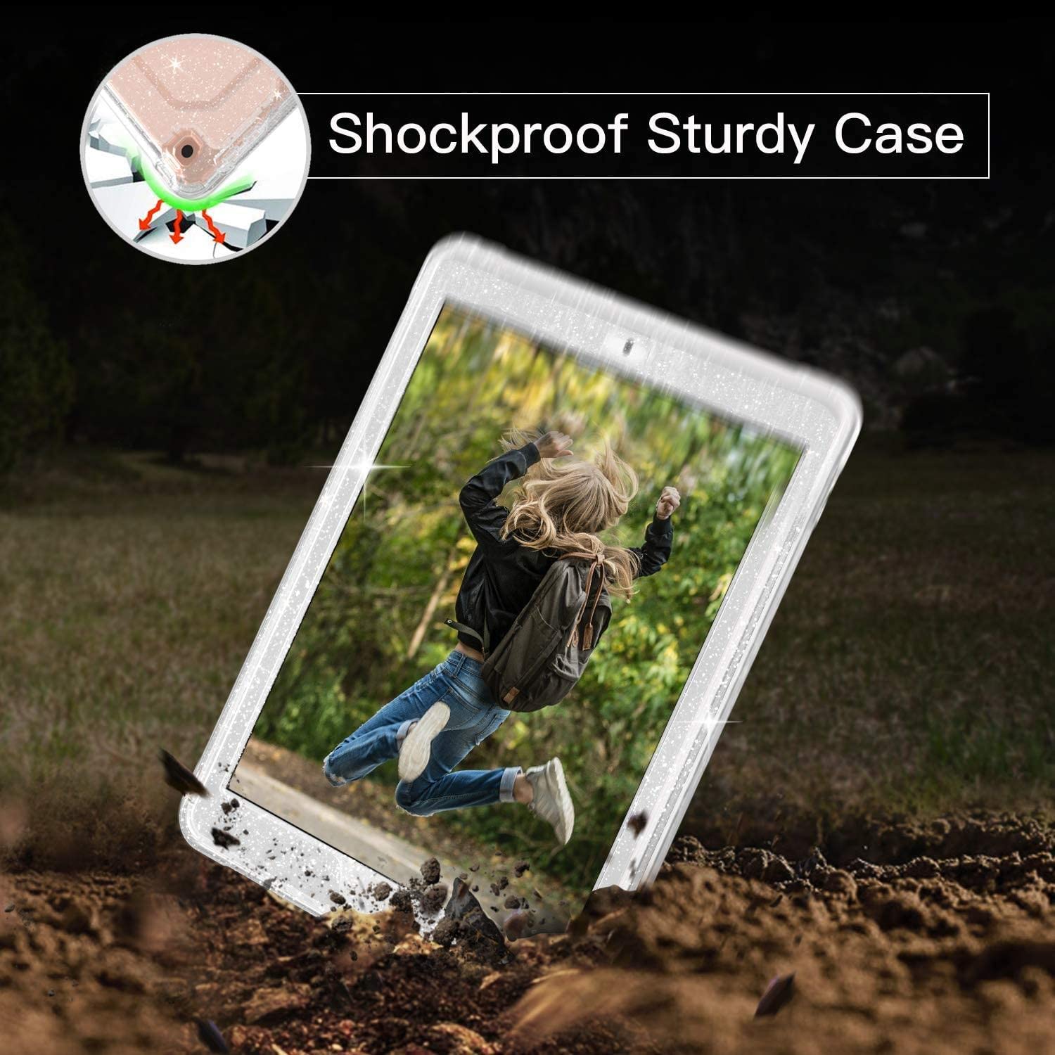 Zonefoker For Ipad 9Th Generation Case, For Ipad 8Th/7Th Generation 10.2 Inch Case 2021/2020/2019,Clear Glitter Slim Shockproof