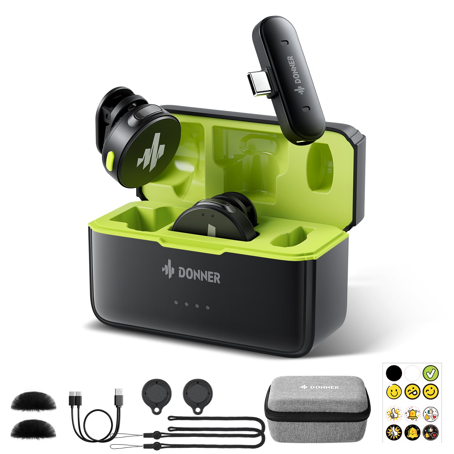 Donner Wireless Lavalier Microphone Vpm 20 Mobile Vesion For Usb C Iphone Ipad Android, With Charging Box, Dual Channels Mics, P