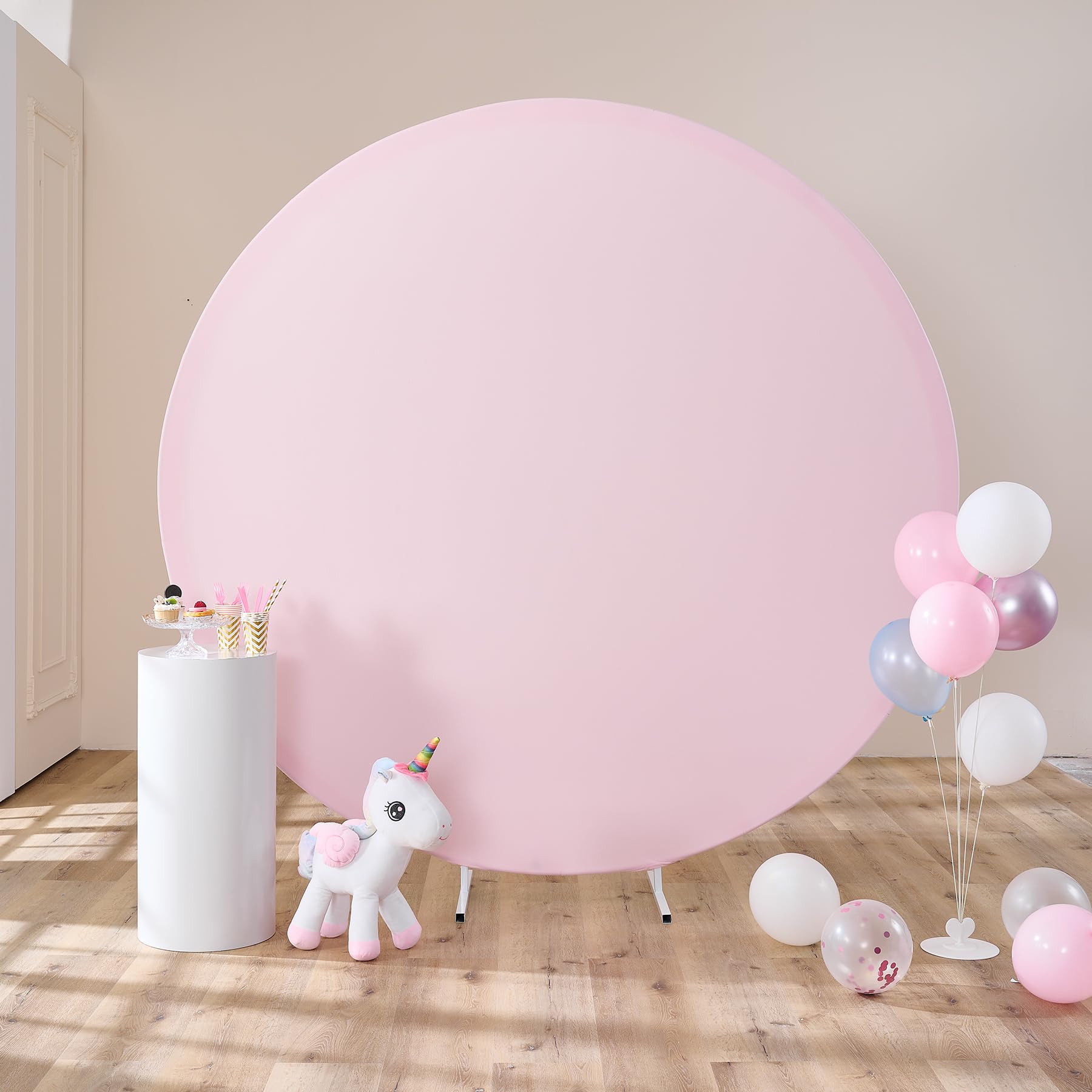 7.2Ft Baby Pink Round Backdrop Cover For 7Ft / 7.2Ft Circle Stand, Wrinkle Free Stretchy Circle Arch Round Backdrop Cover For Pa