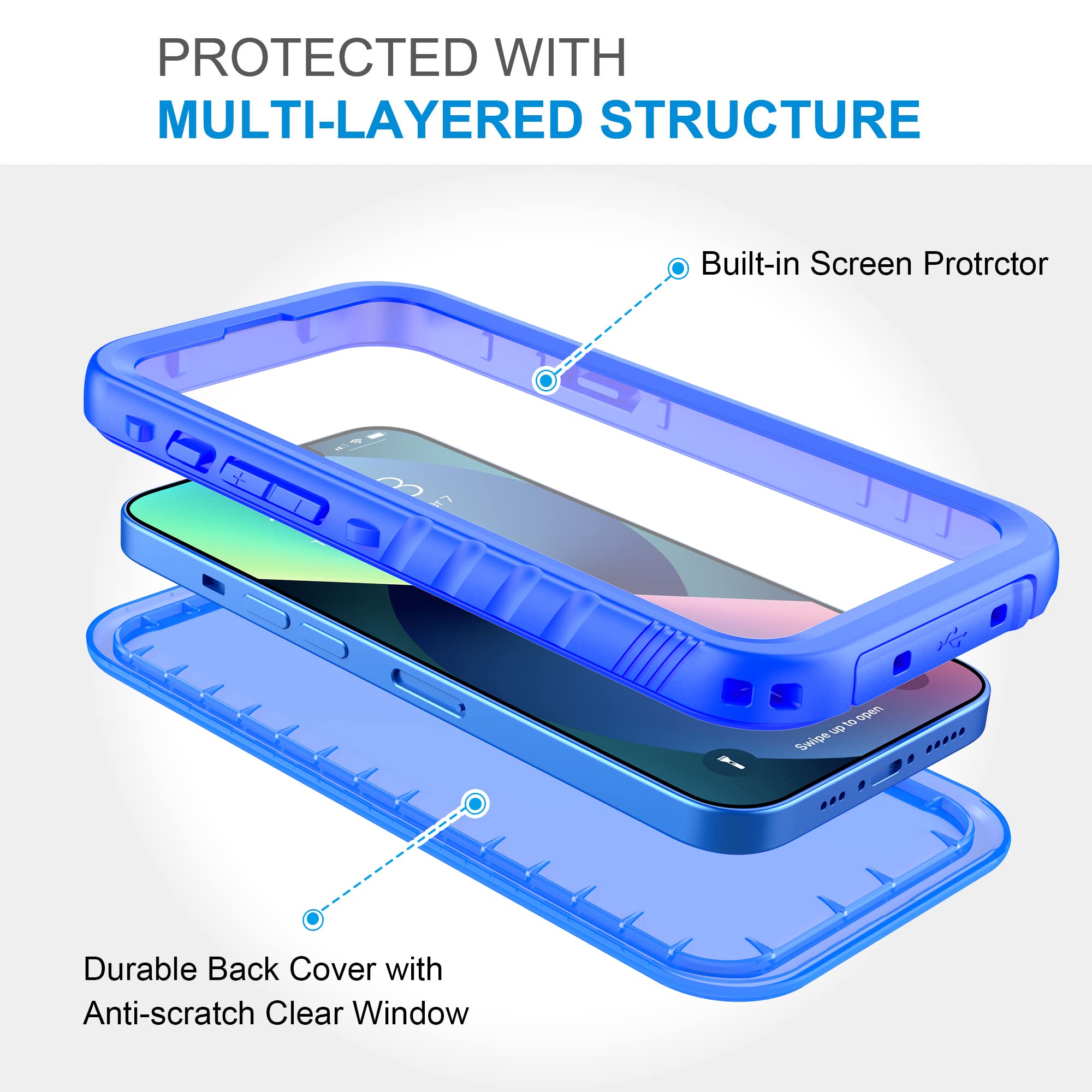 Sportlink Compatible With Iphone 13 Waterproof Case   Full Body Shockproof Dustproof Phone Screen Protector Rugged Waterproof Ca