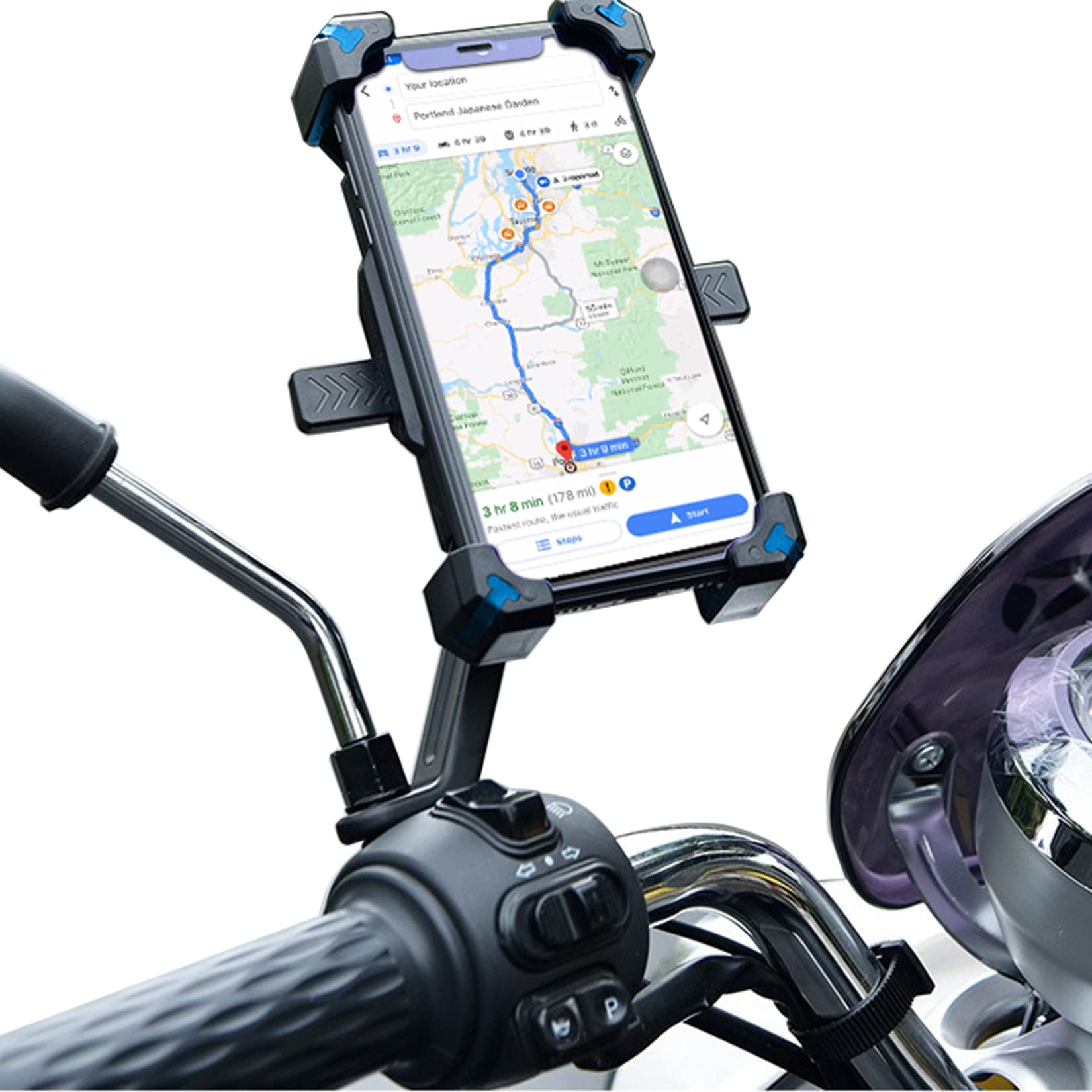 Homeet Motorcycle Phone Mount, Quick Release Motorbike Phone Holder Anti Shake Moped Scooter Rearview Mirror Holder Mount Univer