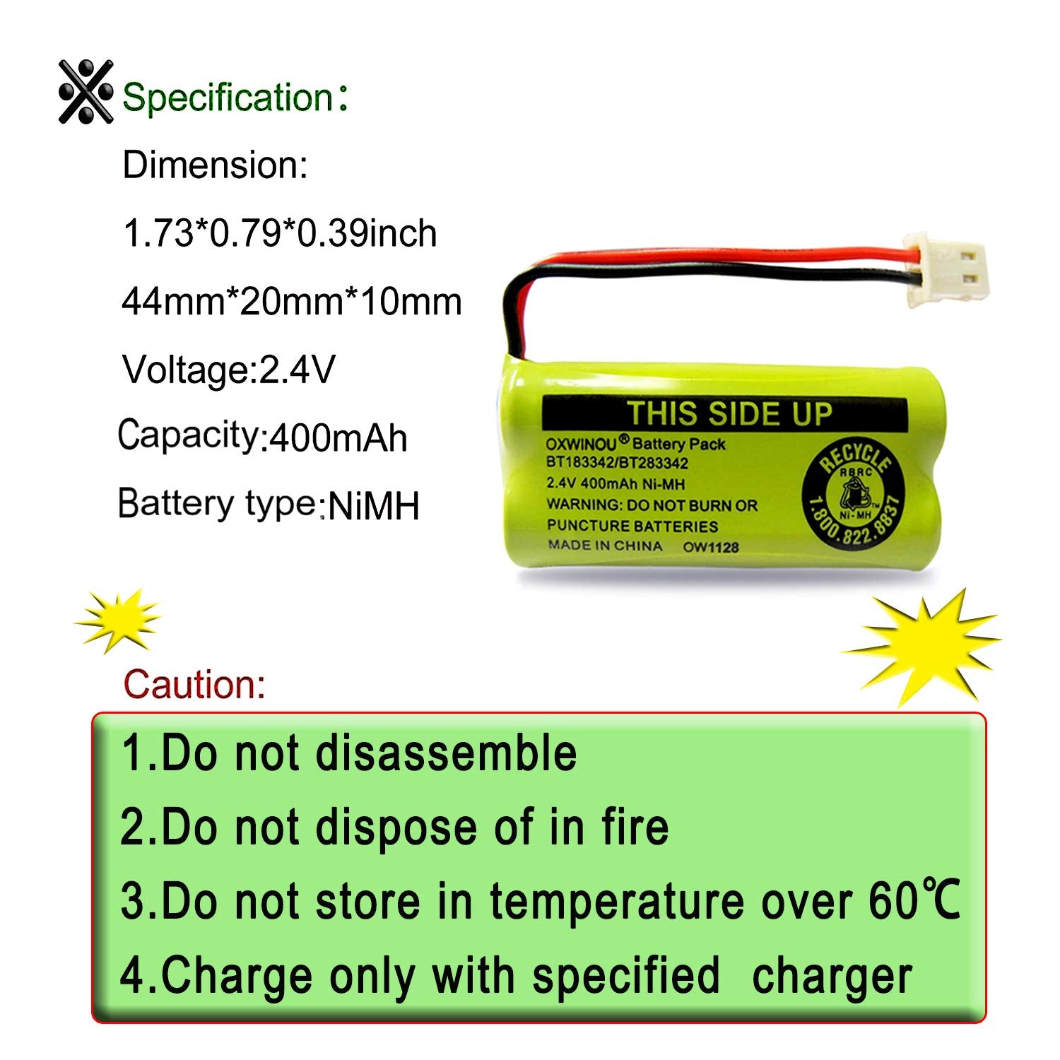Oxwinou Replacement Battery Bt183342/Bt283342 Bt166342/Bt266342 Bt162342 / Bt262342 Bt166342 Compatible With Cs6114 Cs6419 Cs671