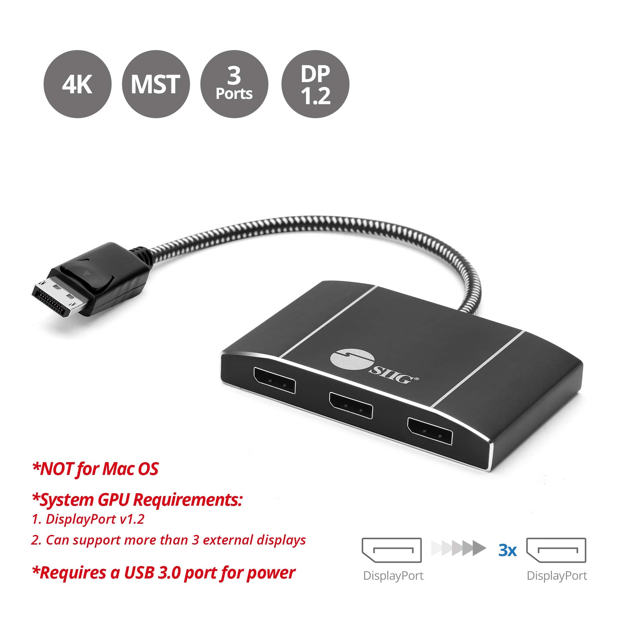 Siig 3 Port Displayport To Displayport Mst Hub 4K Uhd   1X3 Dp To Dp Muti Monitor Splitter   Multi Stream Transport (Mst) Techno