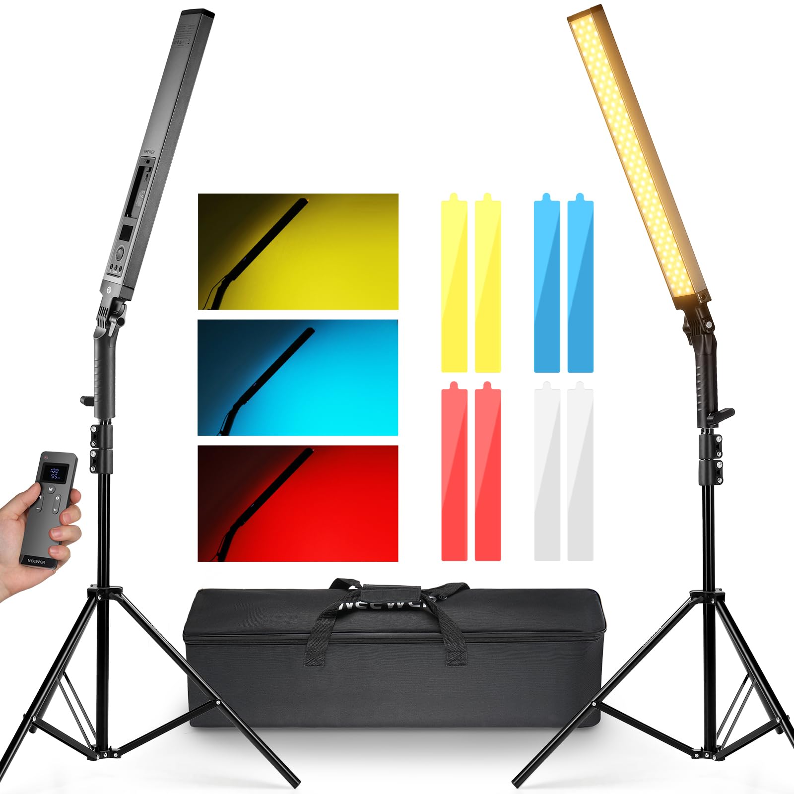 Neewer Upgraded Led Video Light Stick & 2.4G Remote Kit, 2 Pack Handheld Dimmable 3200K~5600K Cri97+ Video Lighting With Stands/