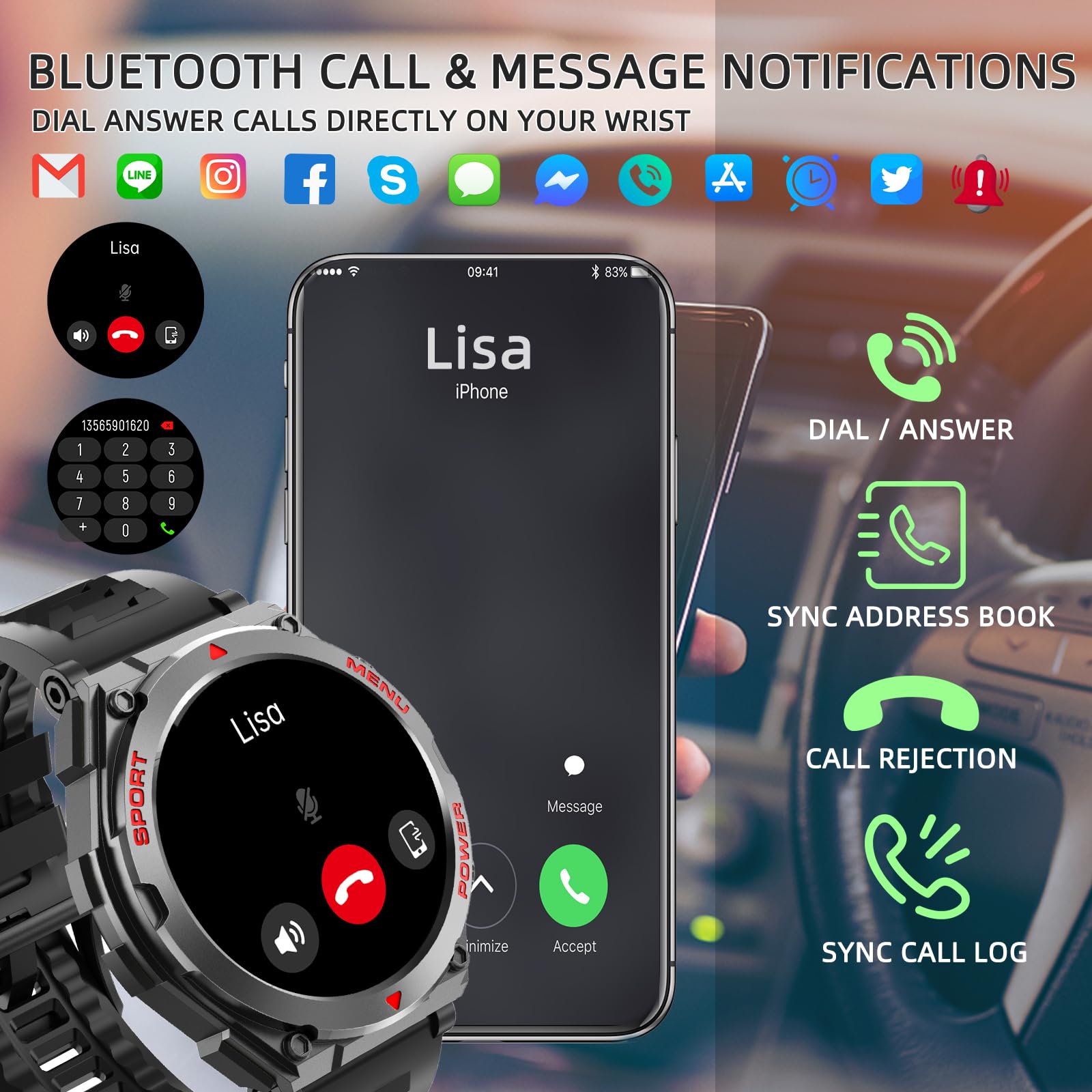 Jdcrsj Military Smart Watch, Smartwatch With Text And Call, Ai Built-In,Reply Sms,Heart Rate, Blood Oxygen, And Activity Tracker