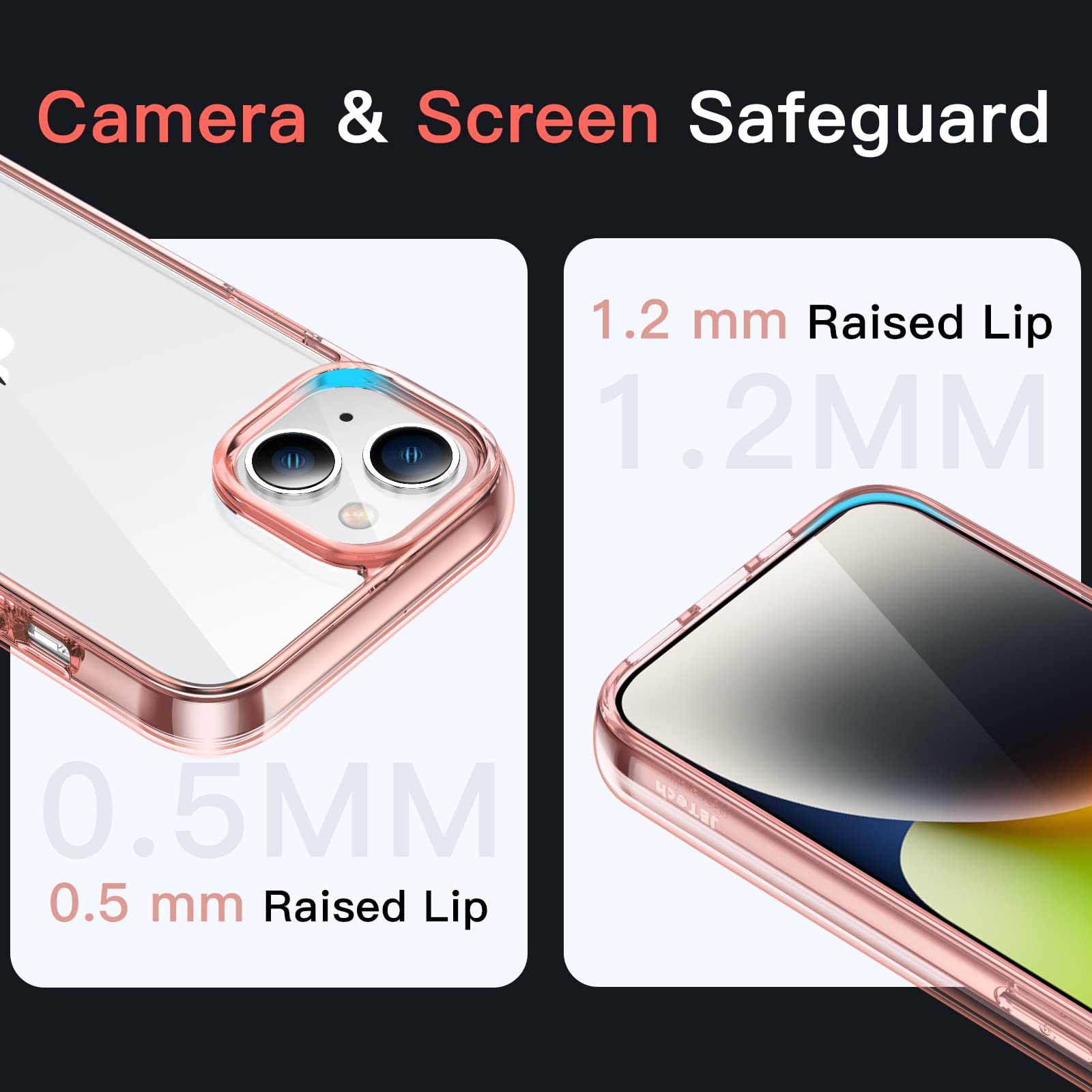 Jetech Case For Iphone 14 Plus 6.7 Inch, Non Yellowing Shockproof Phone Bumper Cover, Anti Scratch Clear Back (Rose Gold)