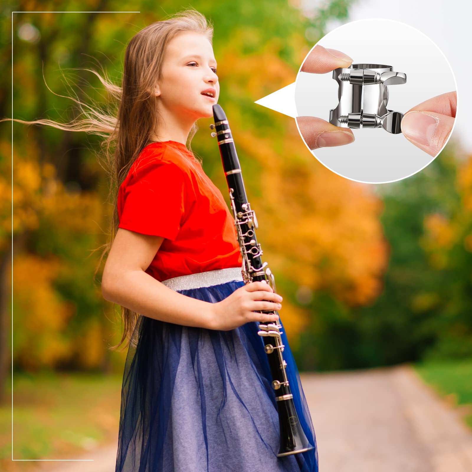 Treela Clarinet Ligature 2.5 Bb With 20 Pcs Clarinet Reeds Adjustable Screws Reeds For Clarinet Replacement Supply Use, Mouthpie