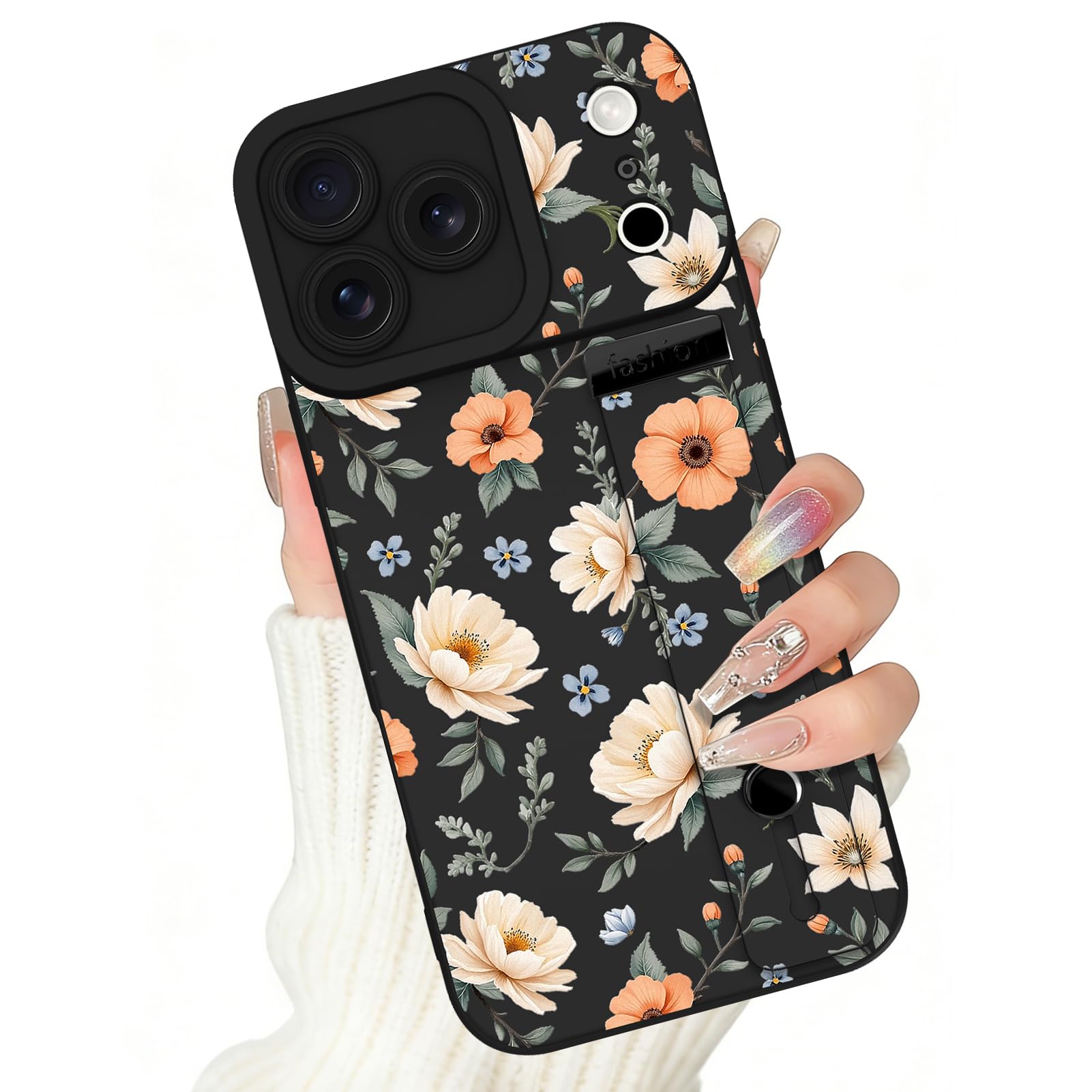 ZIYE for iPhone 17 Pro Max Case with Adjustable Wrist Strap Kickstand, Lovely Floral Flower Design, Shockproof Protective Cover 