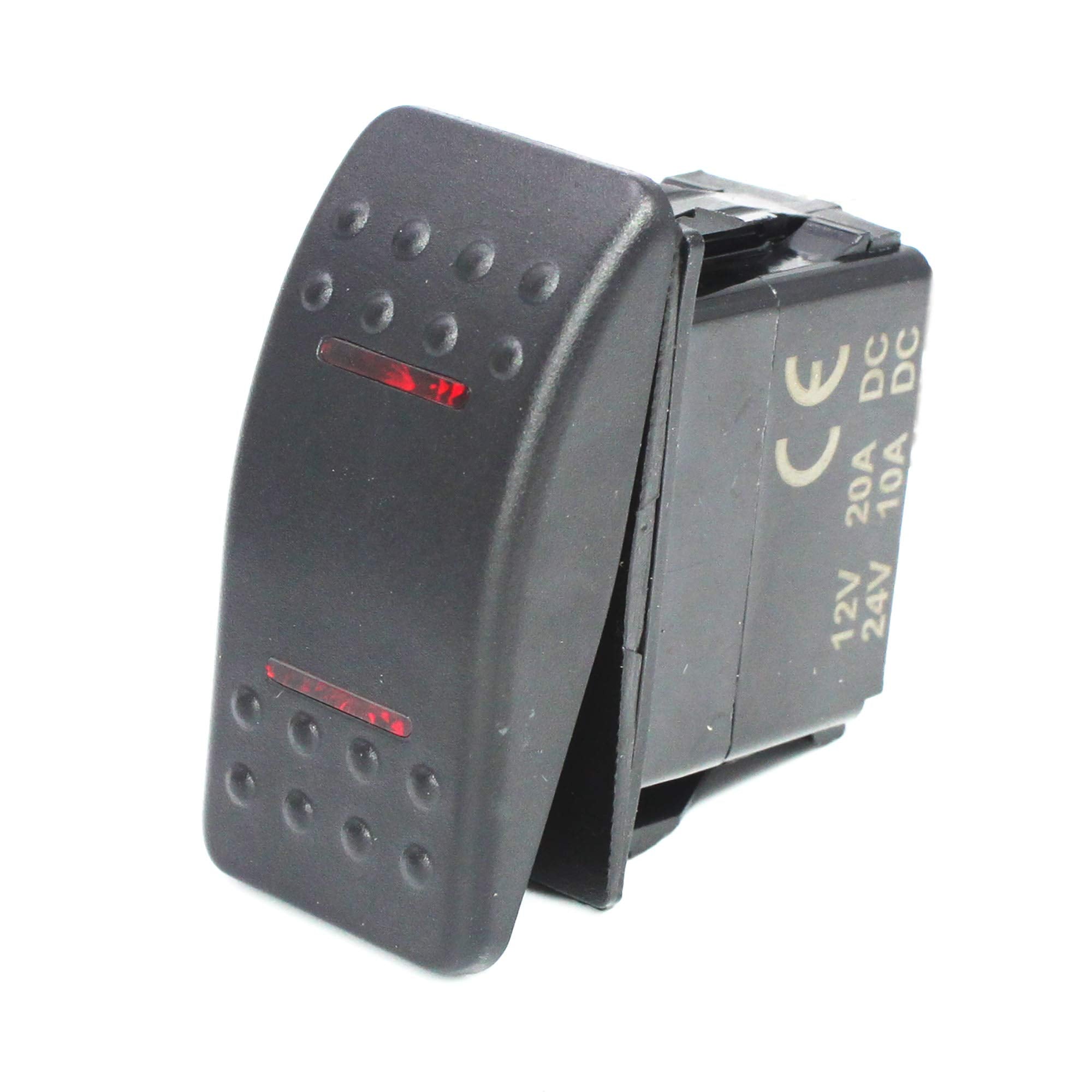 X Haibei Waterproof Rocker Switch 12V 24V Spdt On Off On 3 Position 4 Pin Led Light For Boat Car Rv Trailer Atv (Red)