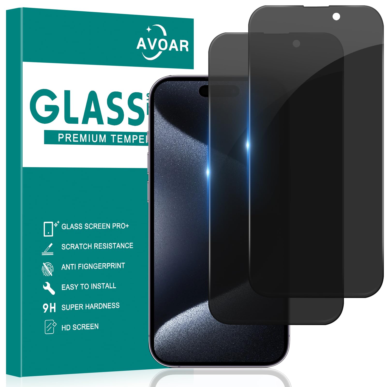 Avoar 2 Pack Privacy Screen Protector For Iphone 15 Pro Max, Privacy Screen Iphone 15 Pro Max 6.7 Inch Tempered Full Screen Glas
