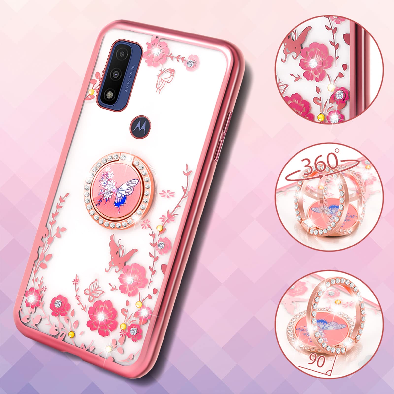 Case For Moto G Power 2022/Motorola G Play (2023), Moto G Pure 2021 Phone Case Cute Flower Butterfly Shockproof Protective Cover