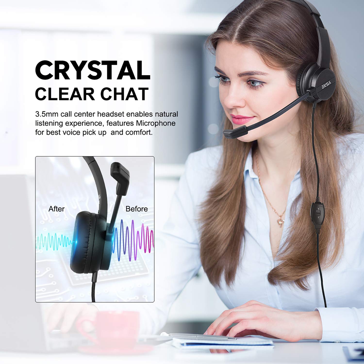 Eksa Wired Headset With Mic, Computer Headset With Microphone For Pc, 3.5Mm Headset With Mic With Noise Cancelling For Pc/Laptop