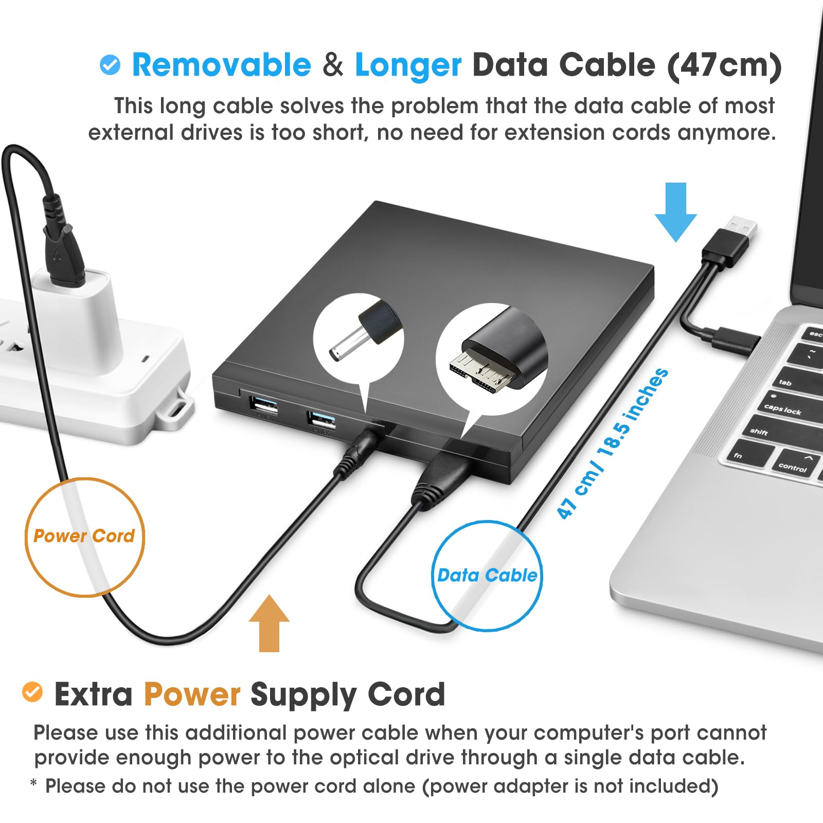 Roofull External Cd Dvd Drive Usb 3.0 & Usb C With Sd Card Reader & Usb Ports Hub & Carrying Case, Portable Cd/Dvd +/ Rw Disc Pl