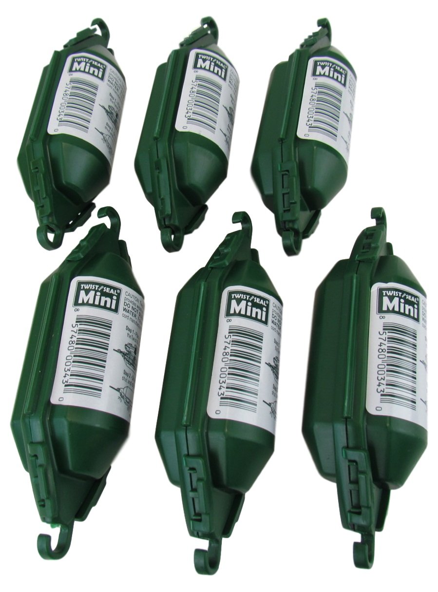 Twist And Seal Mini Holiday Light Cord Protector And Christmas Light Plug Cover (6 Pack)   Green