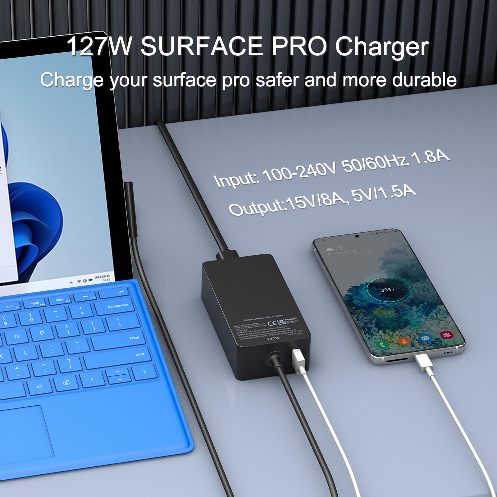 Surface Pro Charger 127W, Surface Book 3 Charger Replacement For Microsoft Surface Book 3 2 1, Surface Pro X 9 8 7 6 5 4 3, Surf