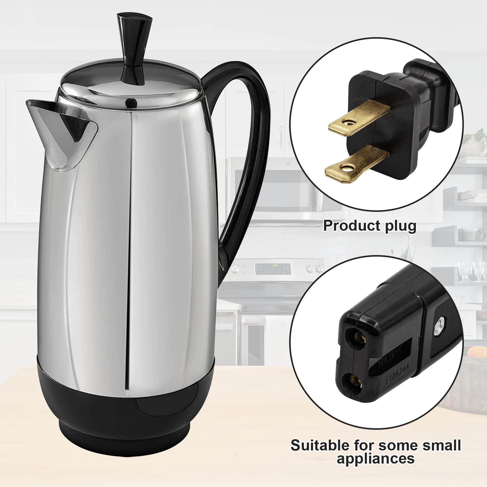 New 1/2 Inch 2Ft Cord Compatible With Farberware Coffee Pot Percolator Cord