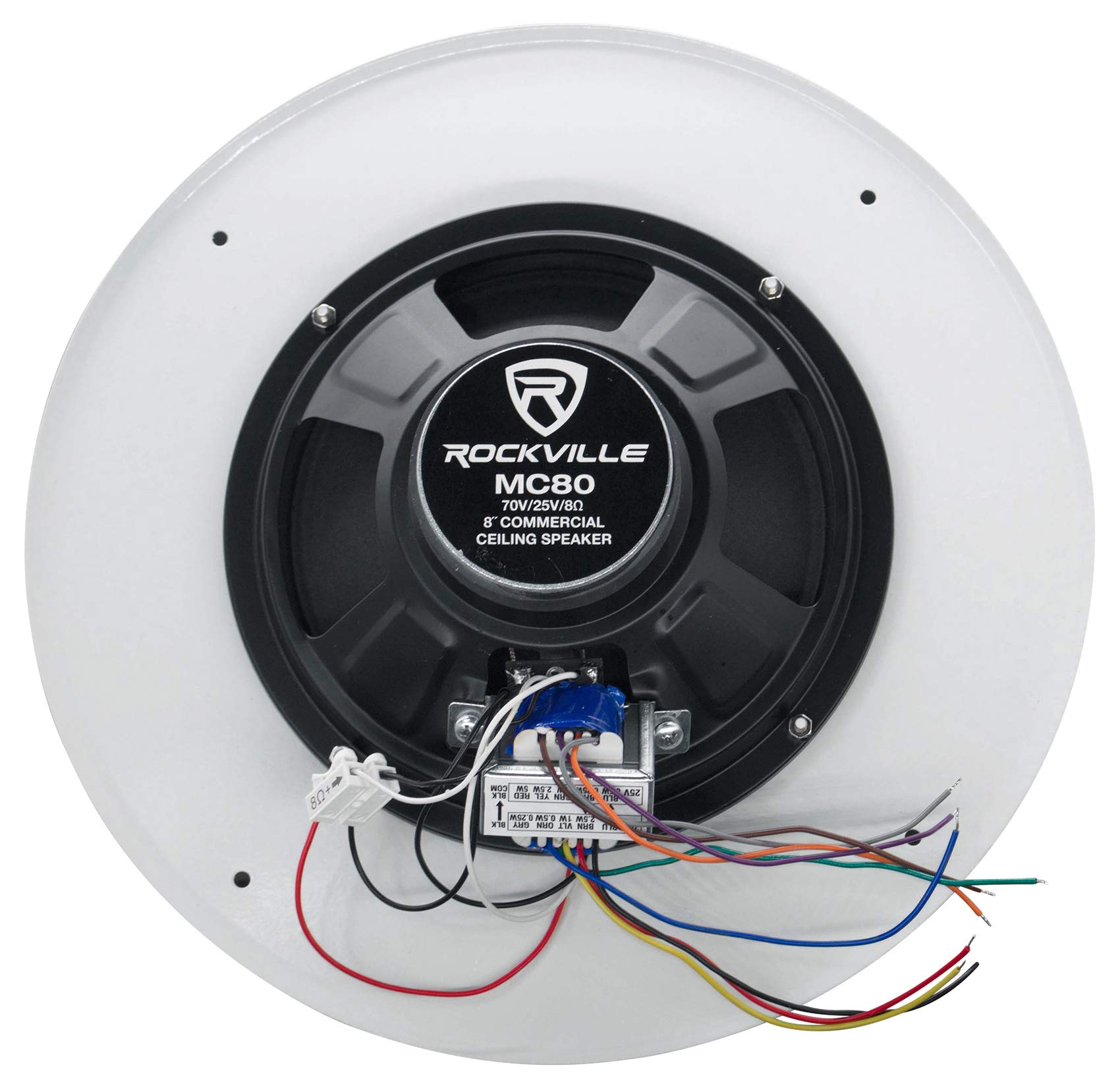 Rockville Mc80 Pair Metal 8 70V/25V In-Ceiling Commercial Pa Speakers, 20W Rms, Volume Control, Enhanced Bass, Wide Dispersion,