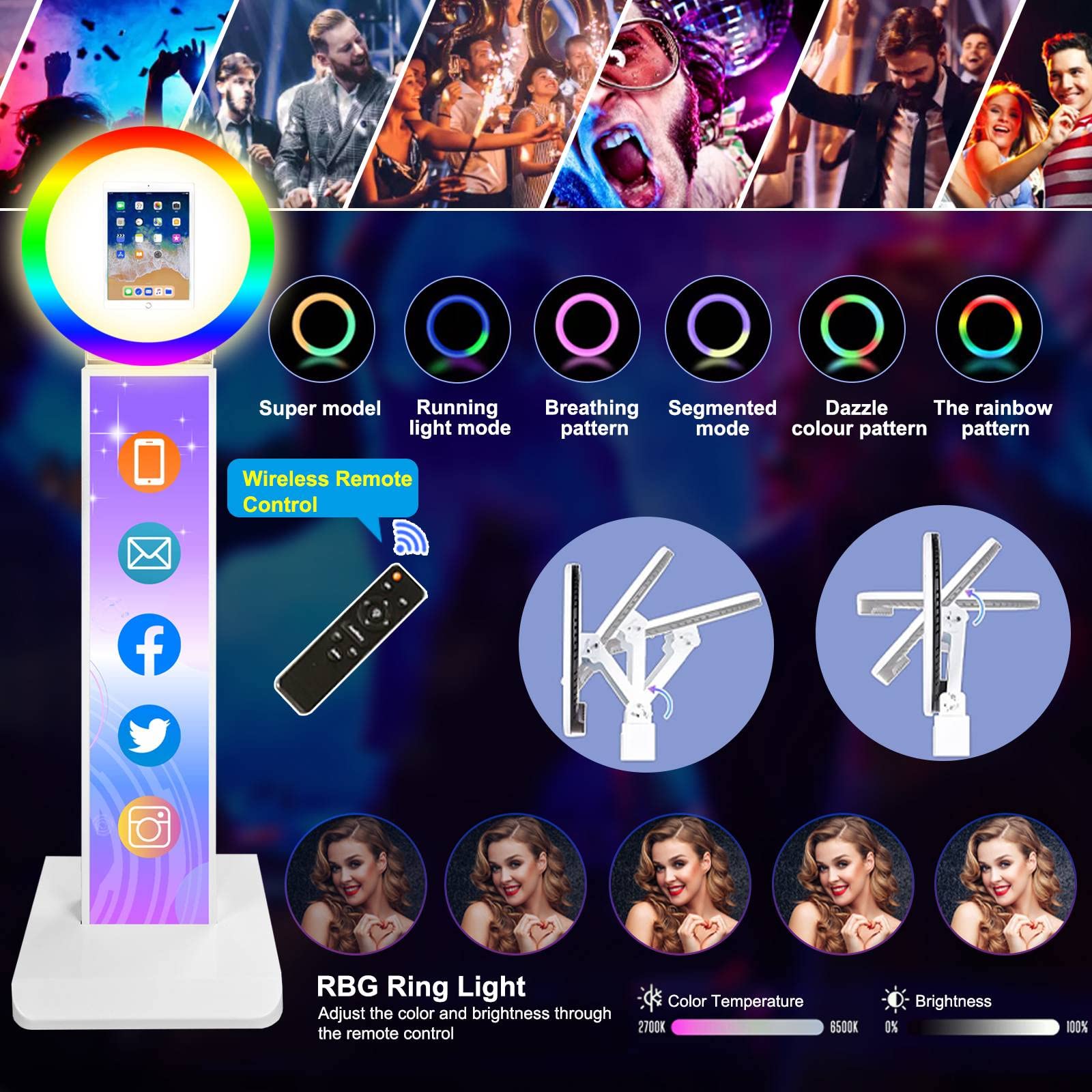 Zlpower Portable Photo Booth For Ipad 10.2'' 10.9'' 11'' 12.9'' Shell Stand Selfie Station Customized Logo Photobooth Machine Wi