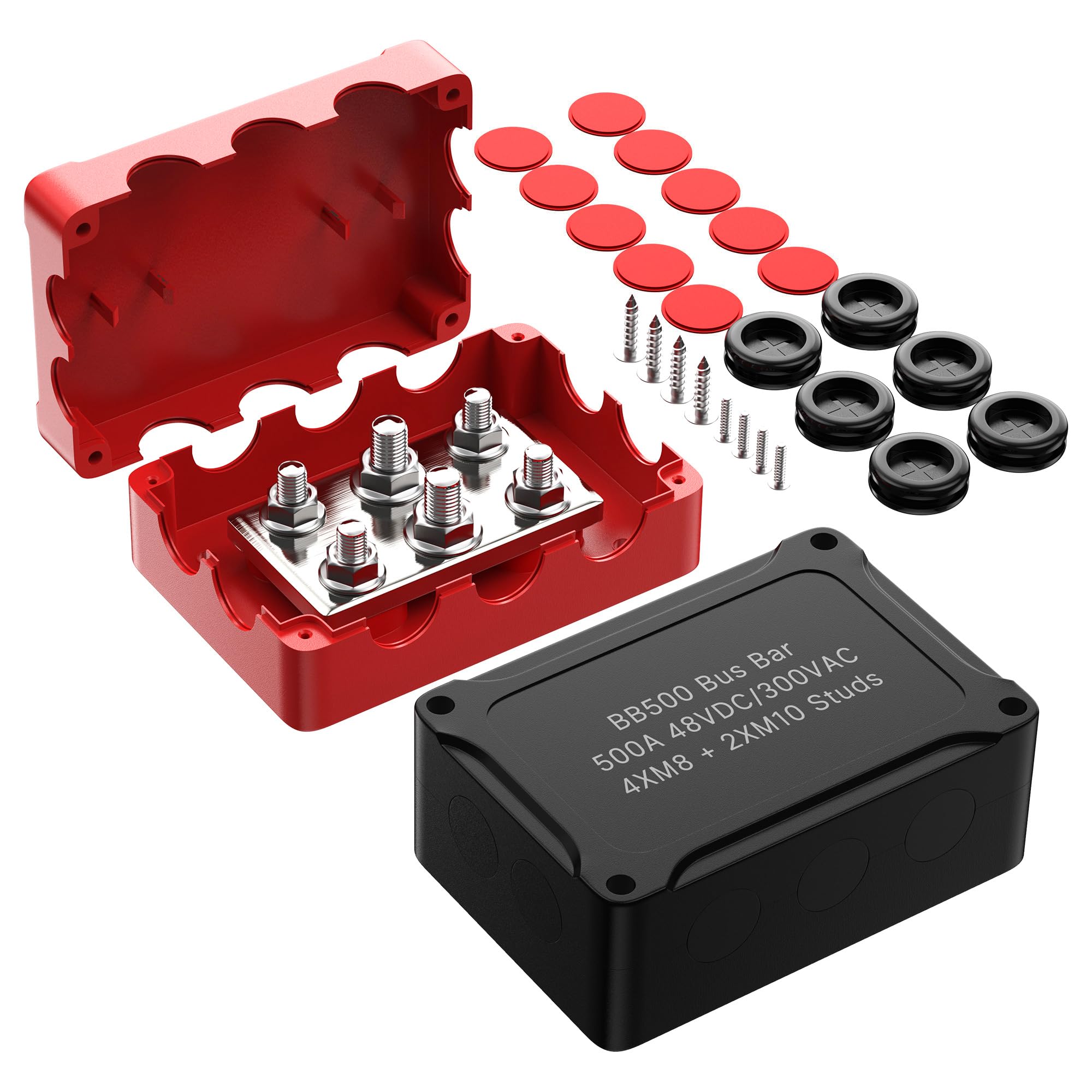 Joinfworld Heavy Duty 500A Bus Bar Waterproof Power Distribution Block With 4*5/16''(M8)+2*3/8''(M10) Studs 48V Dc Automotive Ma