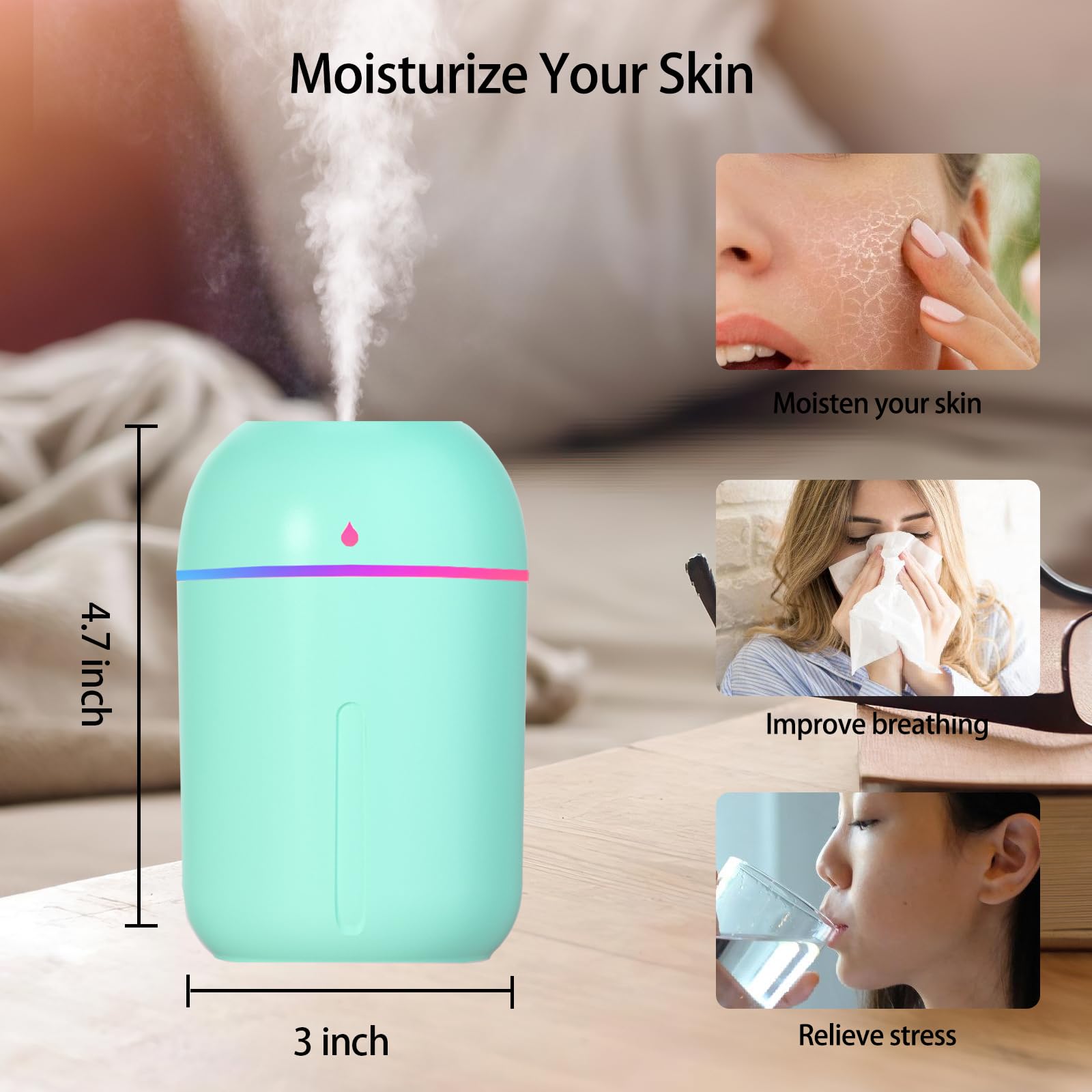 Kiusiy Small Humidifier For Plants, Mini Humidifiers For Bedroom, Portable Humidifiers For Car, Travel Humidifiers For Hotel, De