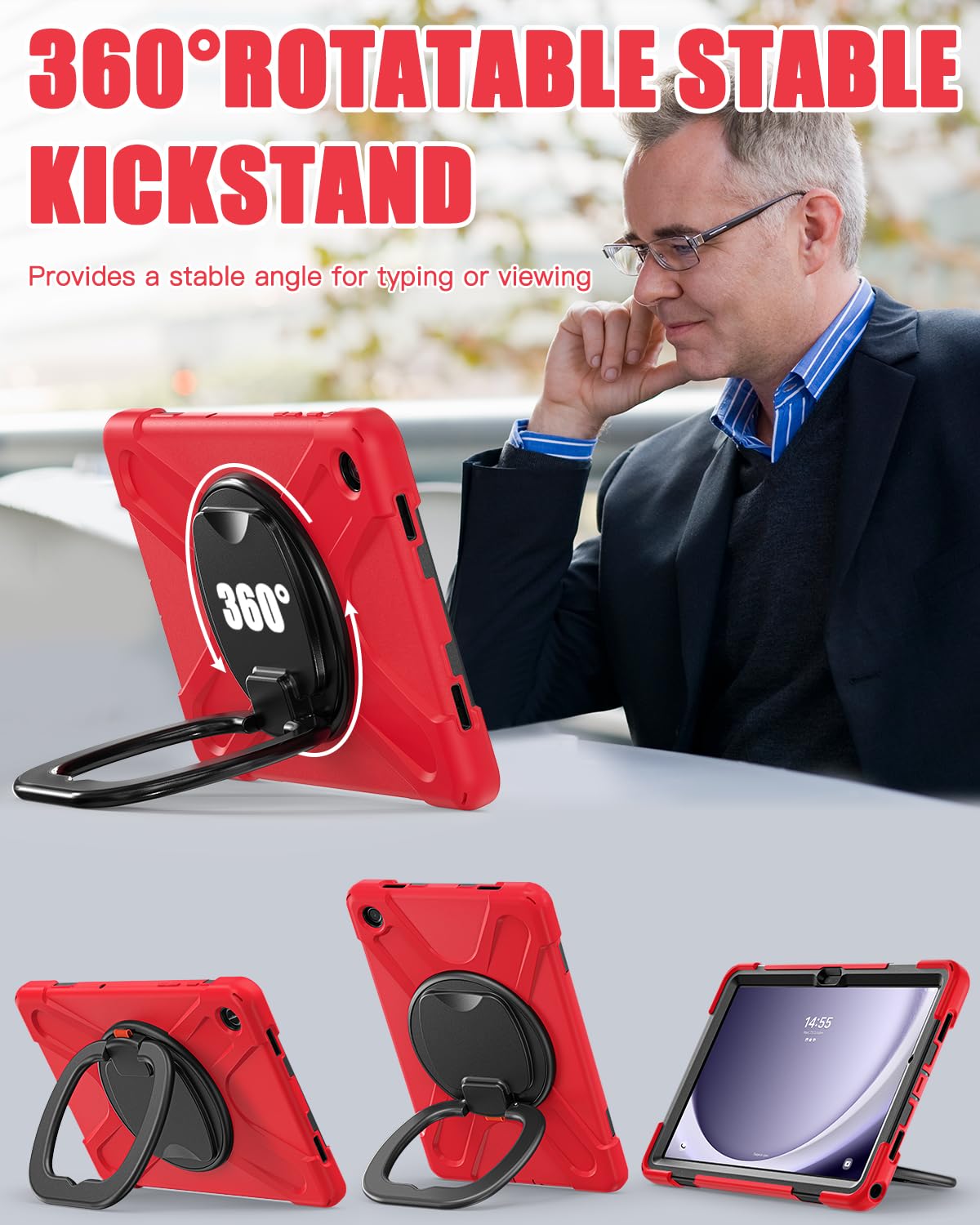 Braecn Case For Samsung Galaxy Tab A9+/ A9 Plus 11'' 2023 For Kids W/Screen Protector, Rotating Handle Grip, Shoulder Strap, Sil