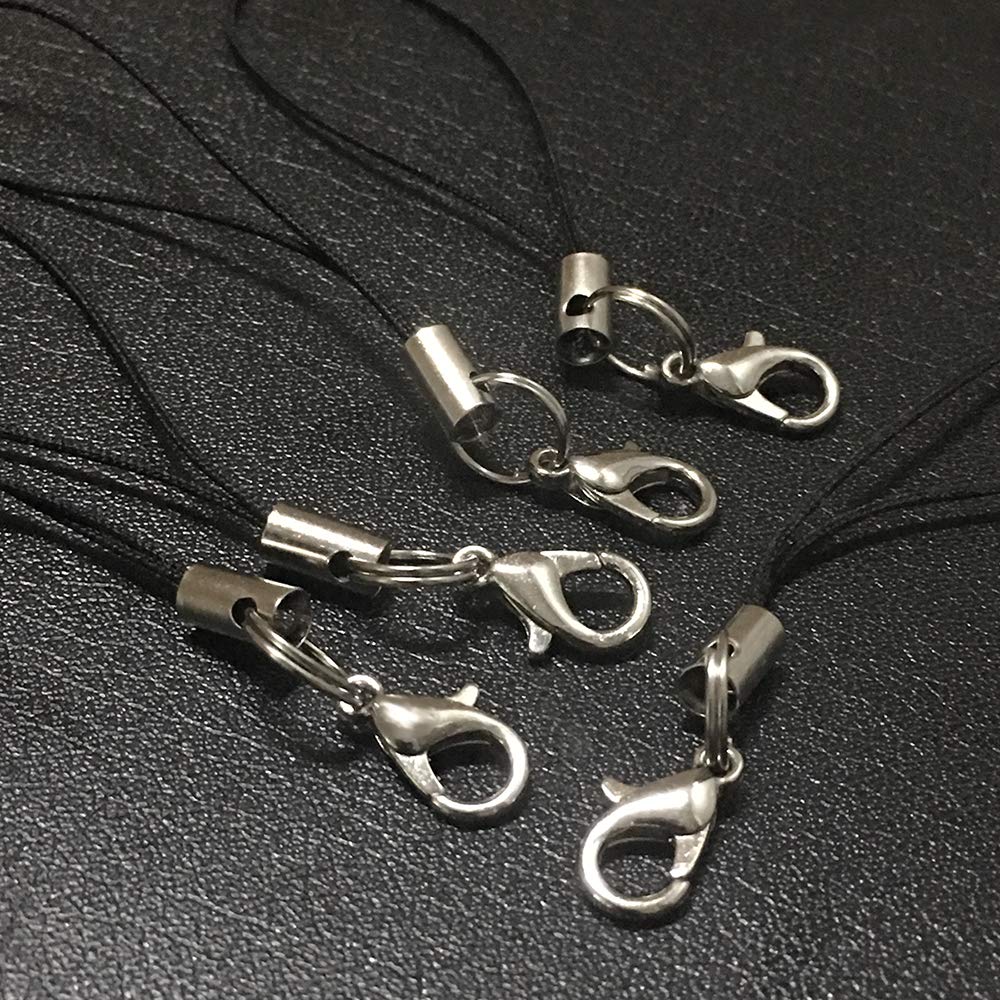 15 Cell Phone Strap Black/Silver Tone Split Ring With Hooks