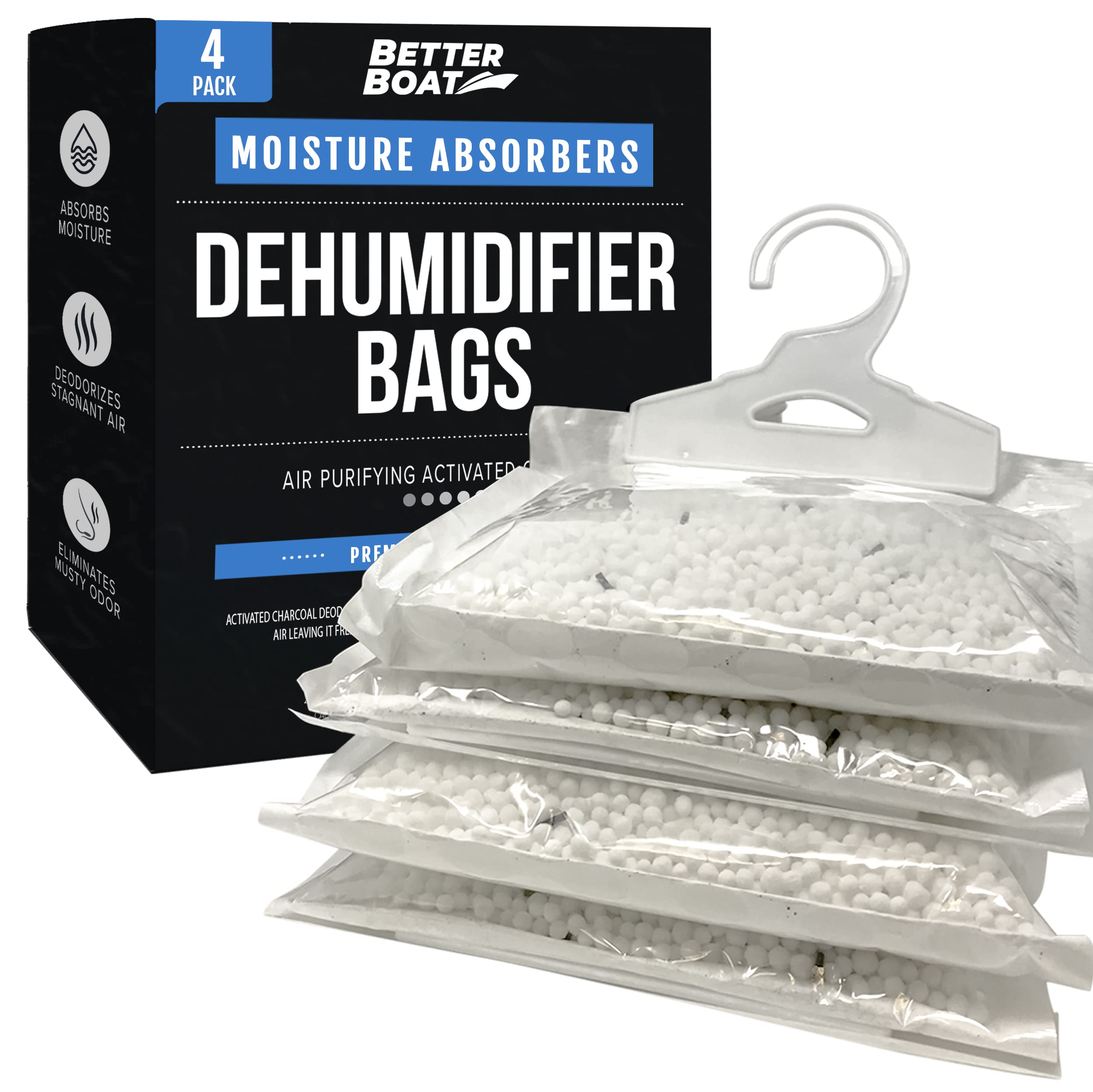 4 Packs Moisture Absorbers Boat Dehumidifier Moisture Absorber Hanging Bags And Charcoal To Get Rid Of Smell & Remove Damp Musty