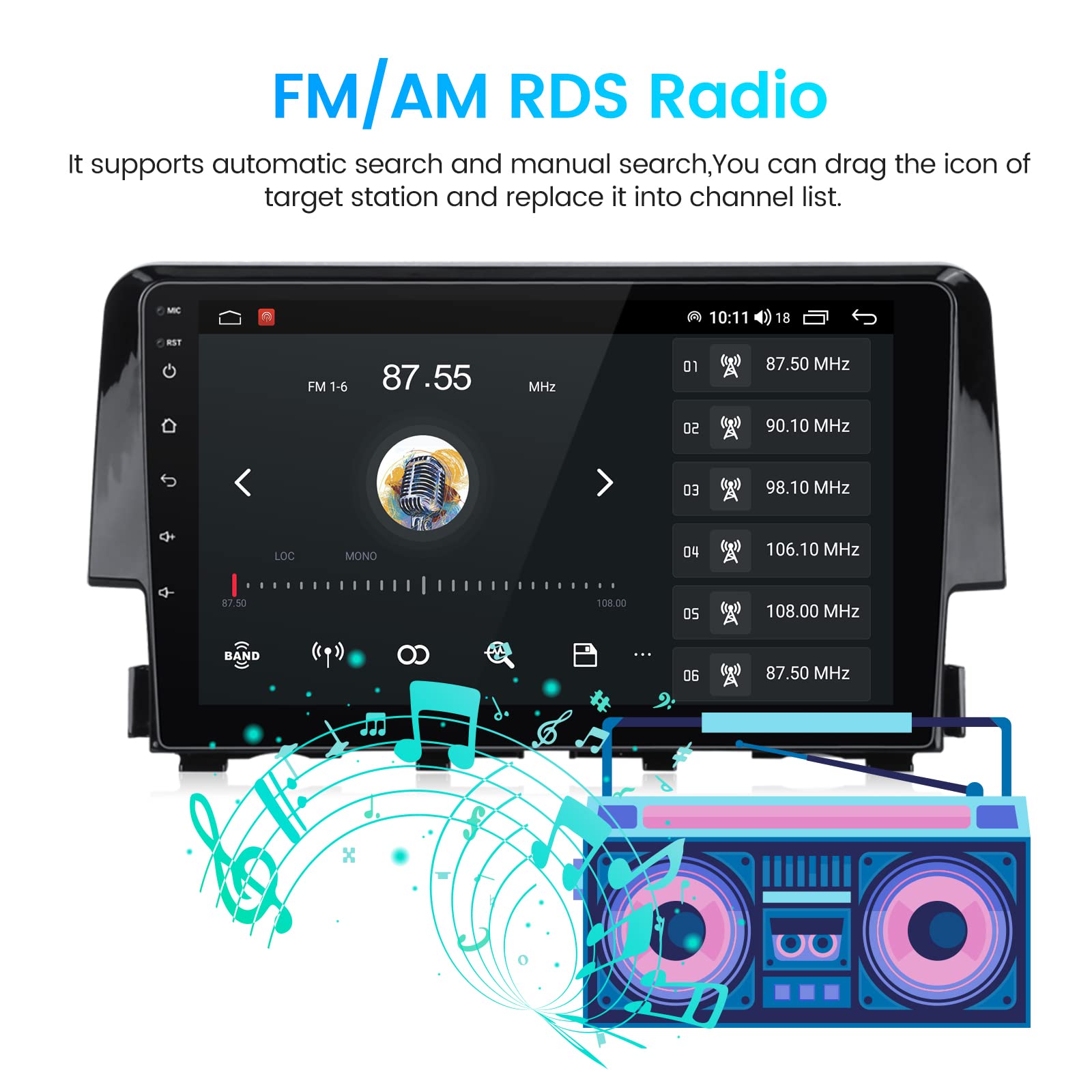 Biorunn Android 13 Car Stereo Radio For Honda Civic 2016 2017 2018 2019 2020 2021, 8 Core Wireless Wired Car Play Android Auto G