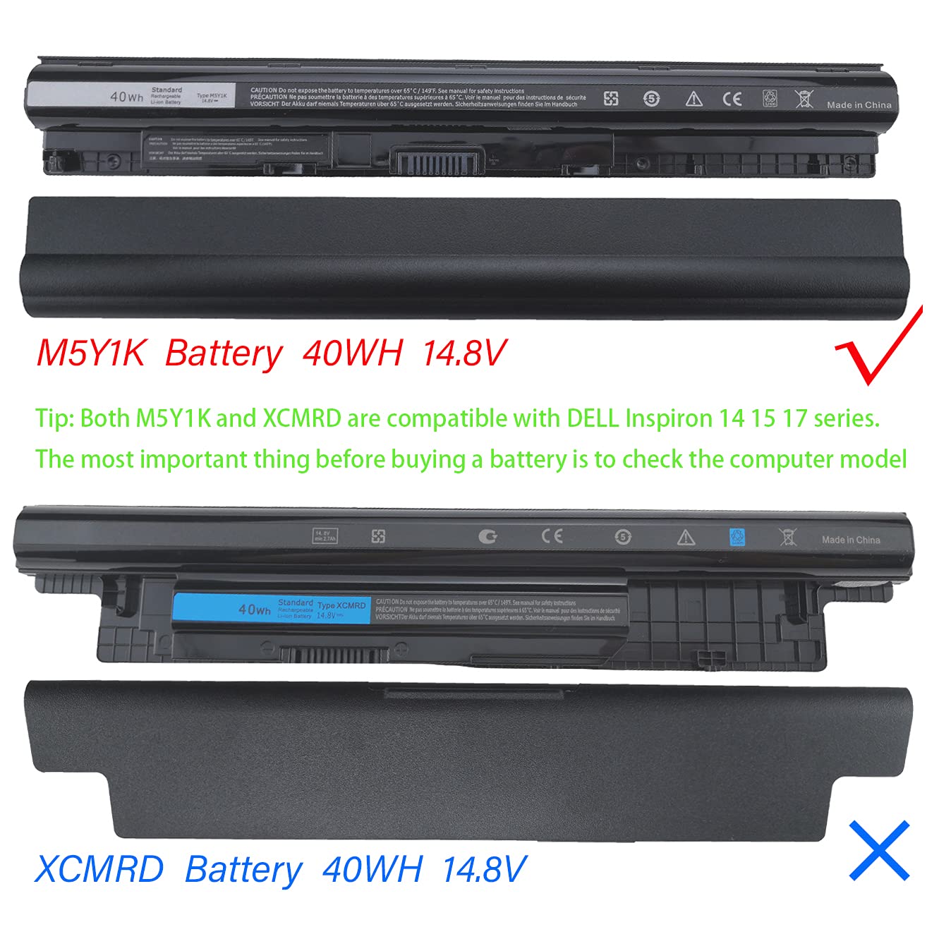 M5Y1K 40Wh 14.8V Laptop Battery For Dell Inspiron 14 15 17 Inch Series 3451 3452 3467 3551 3552 3565 3567 5458 5459 5551 5552 55