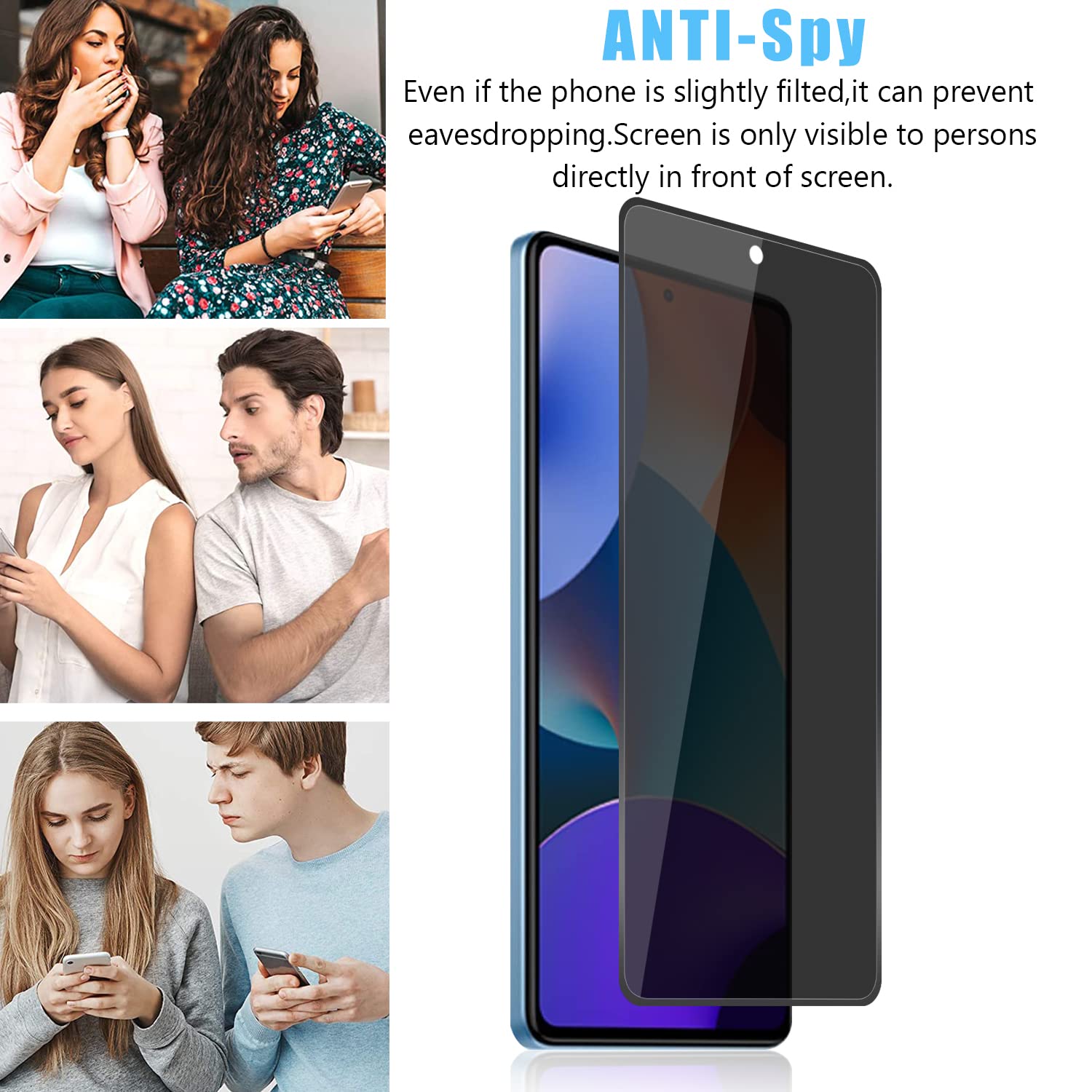 Mooisvs For Xiaomi Redmi Note 12 Pro Full Coverage Privacy Screen Protector(2Packs)+Camera Lens Protector(2Packs),Anti Spy Tempe