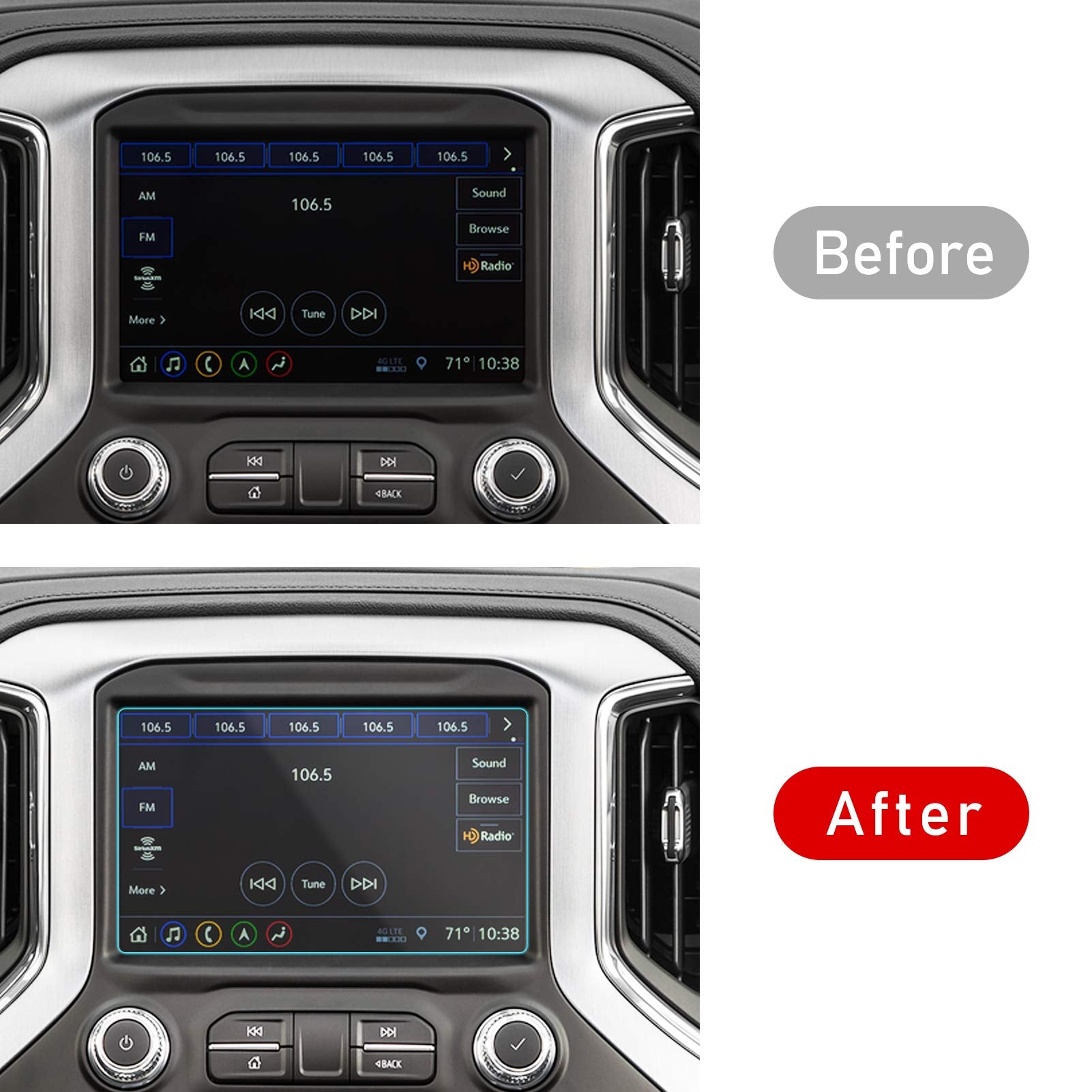 Moonlinks Gmc Screen Protector For 2015 2021 Gmc Sierra/Canyon Chevy Silverado/Colorado, 9H Hardness Anti Glare Scratch Fingerprint Tempered Glass Center 8 Inch Screen Protector