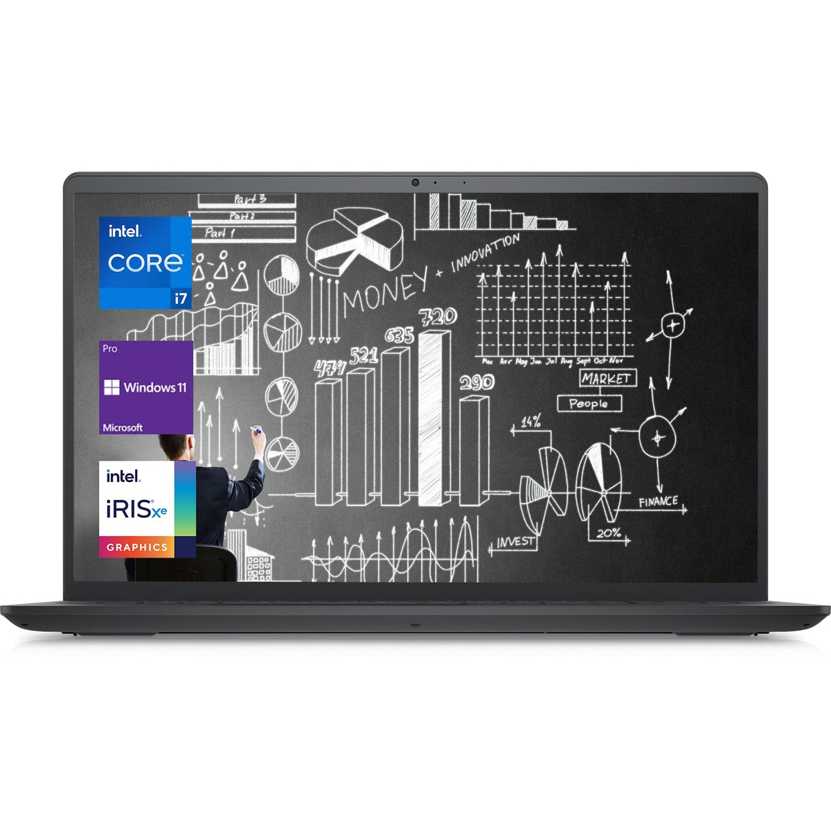Dell Business Inspiron 3520 15.6' Laptop, Intel Core i7 1255U Processor, 64GB RAM, 1TB SSD, Webcam, HDMI, SD Card Slot, Wi Fi 6, Windows 11 Pro, Black