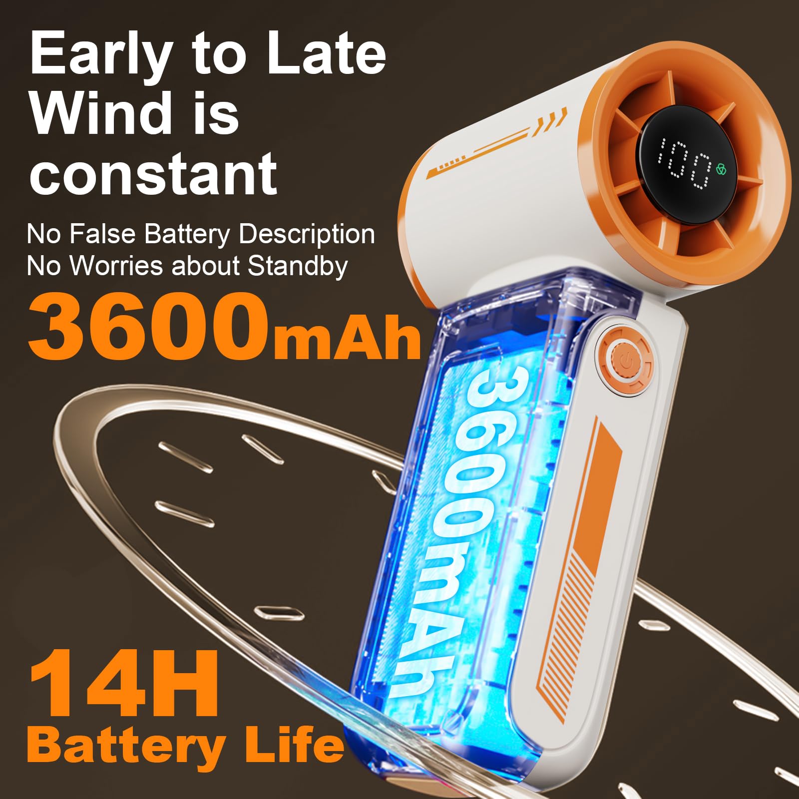 Vvlons Portable Handheld Fan, 0-100 Digital Display 5 Gear Adjustable Speed Handheld Turbo Fan Powerful Wind Super Mini Hand Per