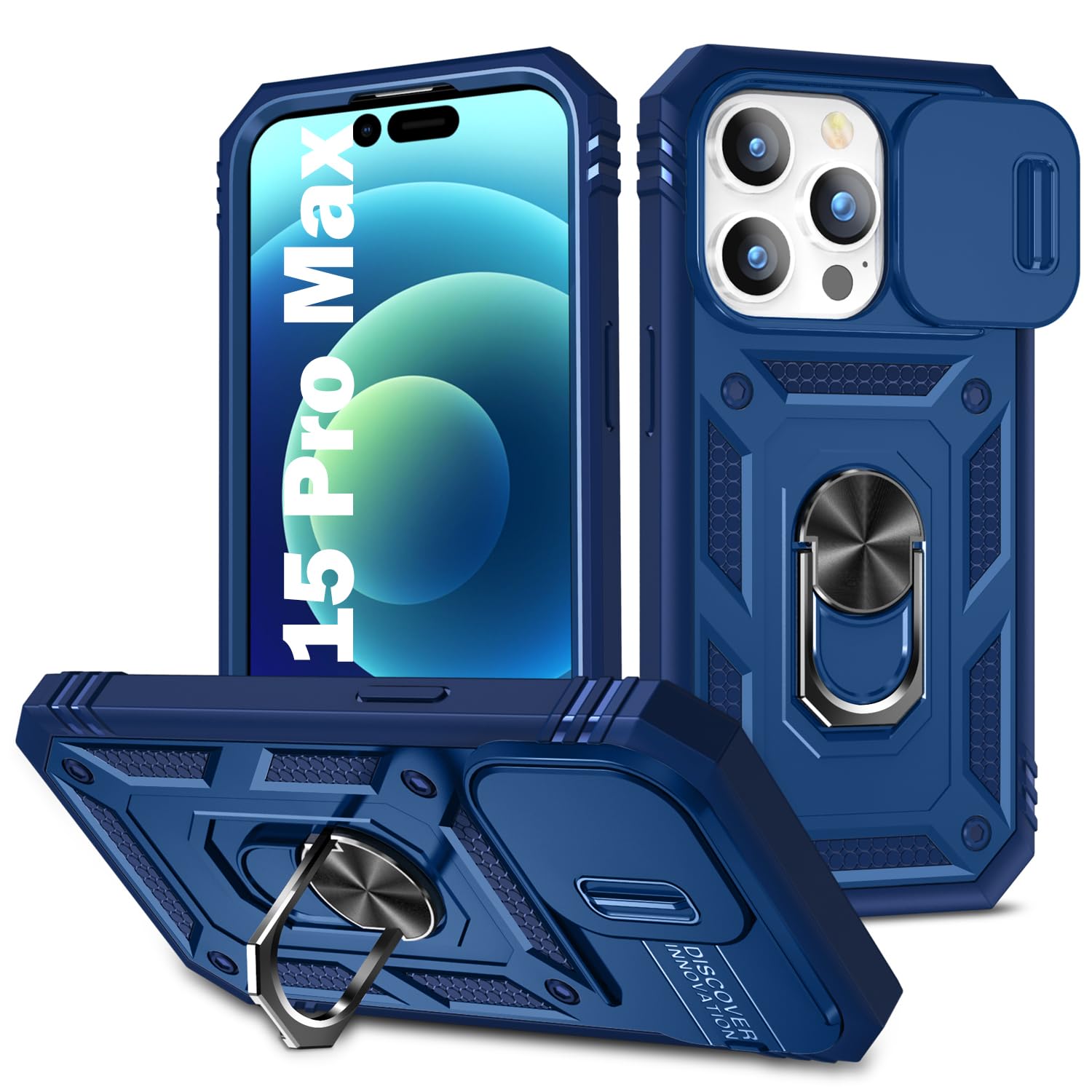 Pasnew For Iphone 15 Pro Max Case Military,360 Kickstand & Camera Slide Cover,Hard Shell Heavy Duty Full Body Shockproof,Magneti