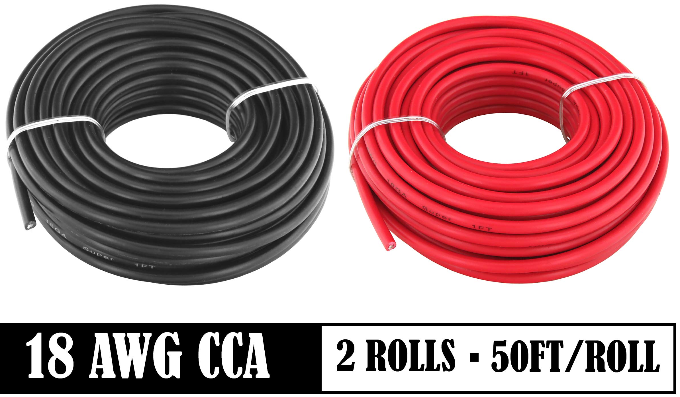 Gs Power 18 Awg (American Wire Gauge) Cca Primary Wire | 50 Ft Red & Black | Also Available In 14 & 16 Ga