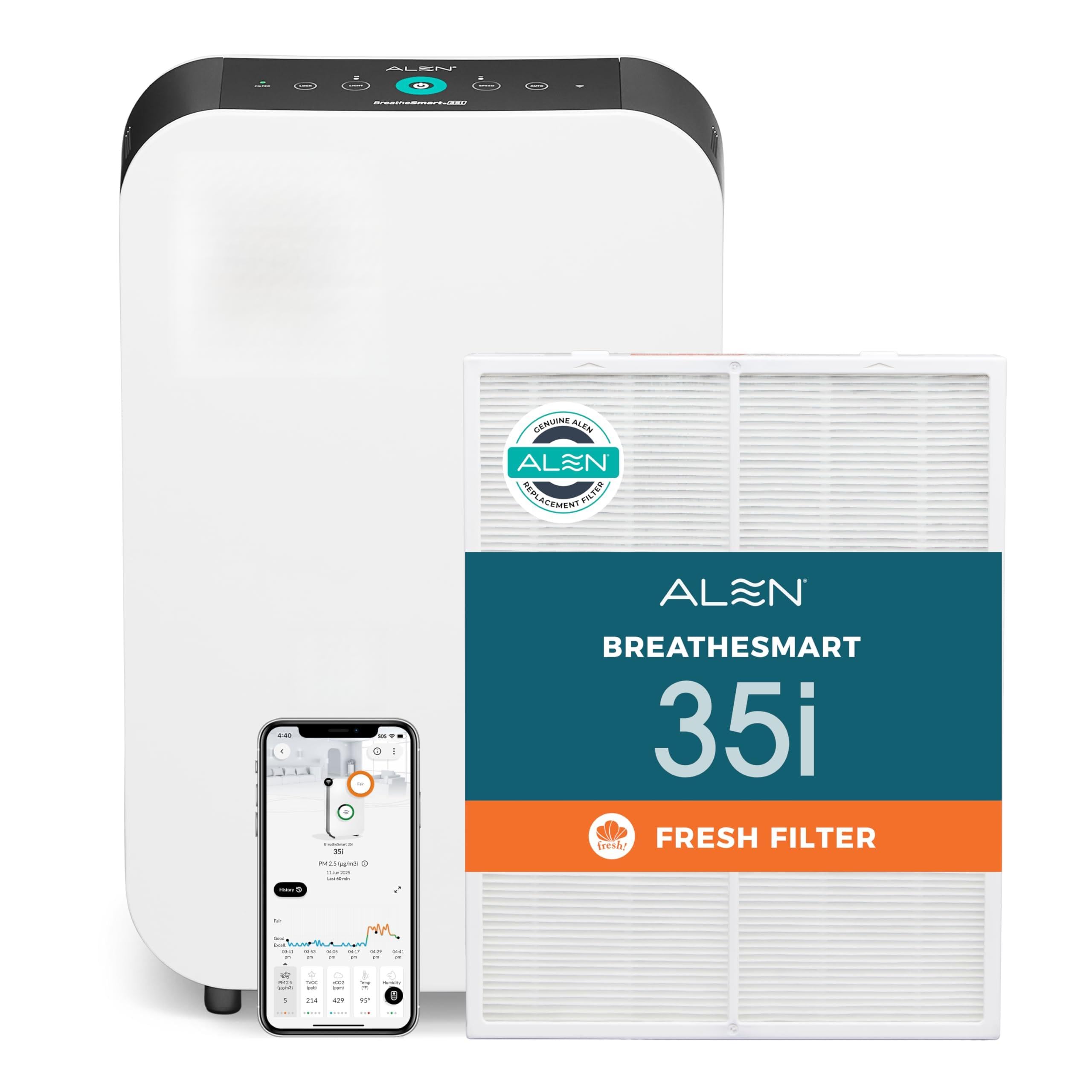 Alen BreatheSmart 35i Air Purifier with Fresh HEPA Filter with Carbon - Ideal for Odor Control, Smoke Reduction in 500-1,000 Sq.