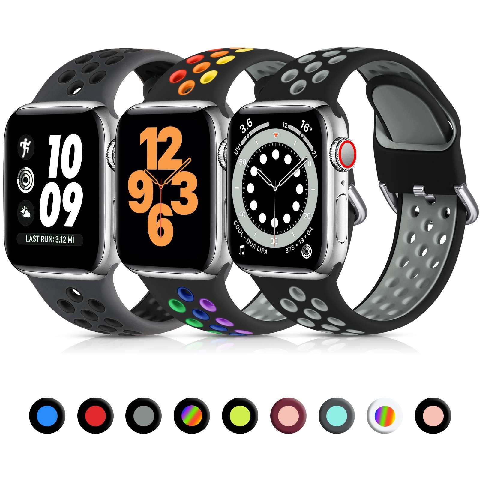 Lerobo 3 Pack Compatible With Apple Watch Band 40Mm 41Mm 38Mm 46Mm 45Mm 44Mm 42Mm,Soft Silicone Breathable Wristband Sport Band
