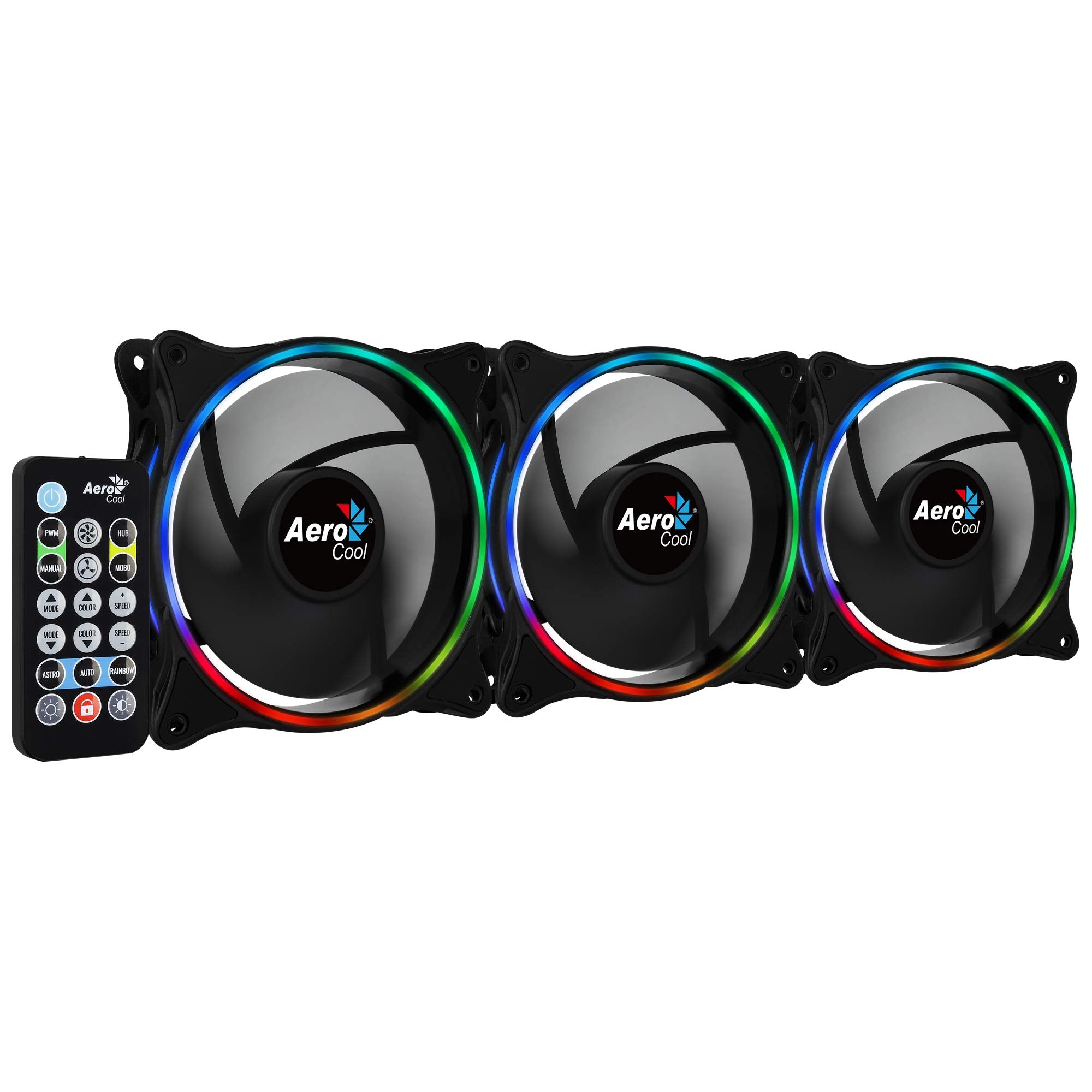 Aerocool Eclipse 12 Pro Bundle - 3 X Argb Fans 120Mm, 1 X H66F Hub, Remote Control, Rgb Led Dual Slim Ring Lighting, Includes 6-