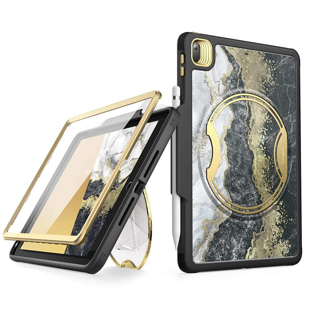 Clayco Nebula Case for iPad 9th/8th/7th Generation Case 10.2 Inch 2021/2020/2019, Multi-Angle Viewing Full Body Stand Cover for iPad 10.2' with Built-in Screen Protector & Pencil Holder, Black