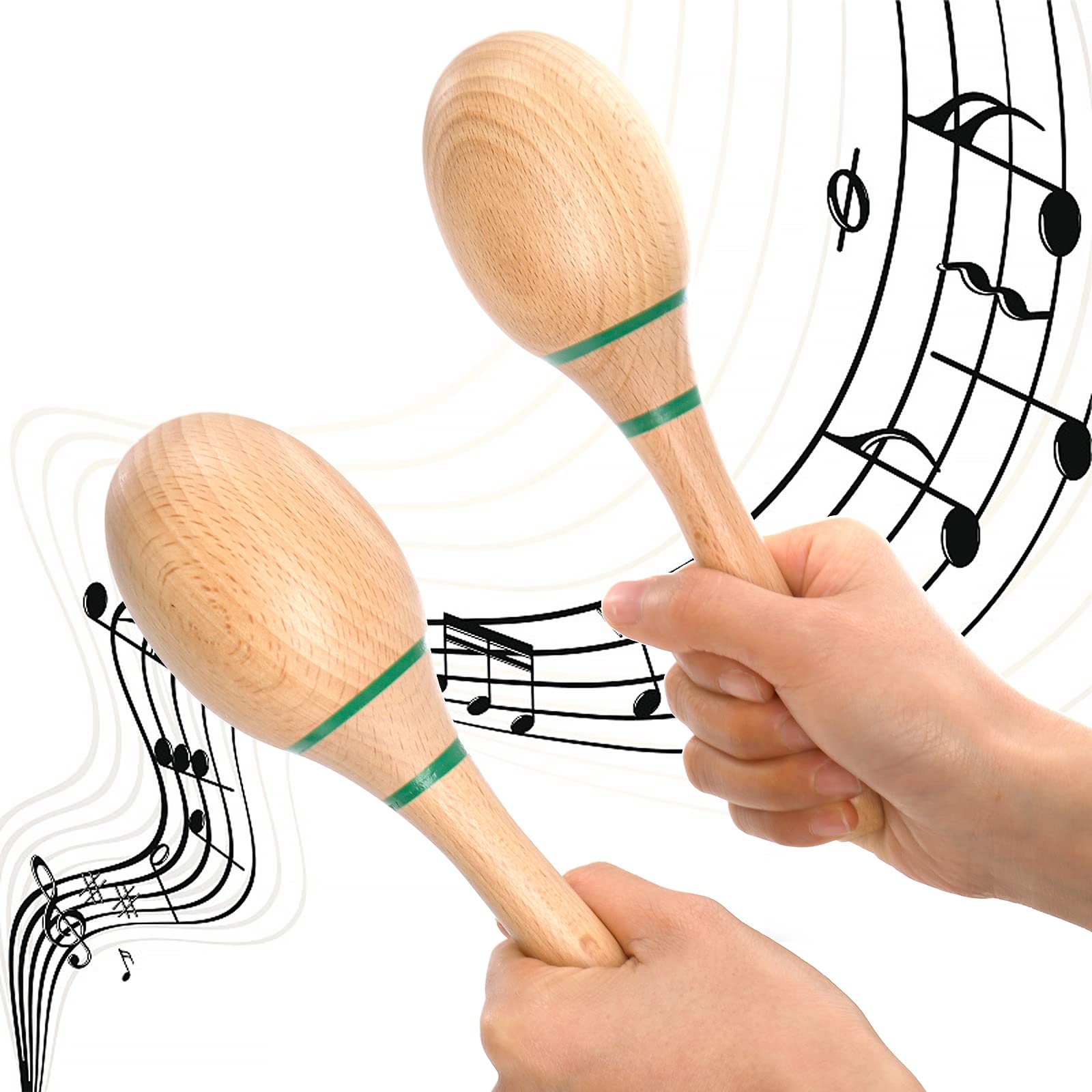 Foraineam 4 Pieces Maracas 8 Inch Wooden Hand Percussion Rattles, Beech Wood Rumba Shakers Noisemaker Party Favors Supplies Musi