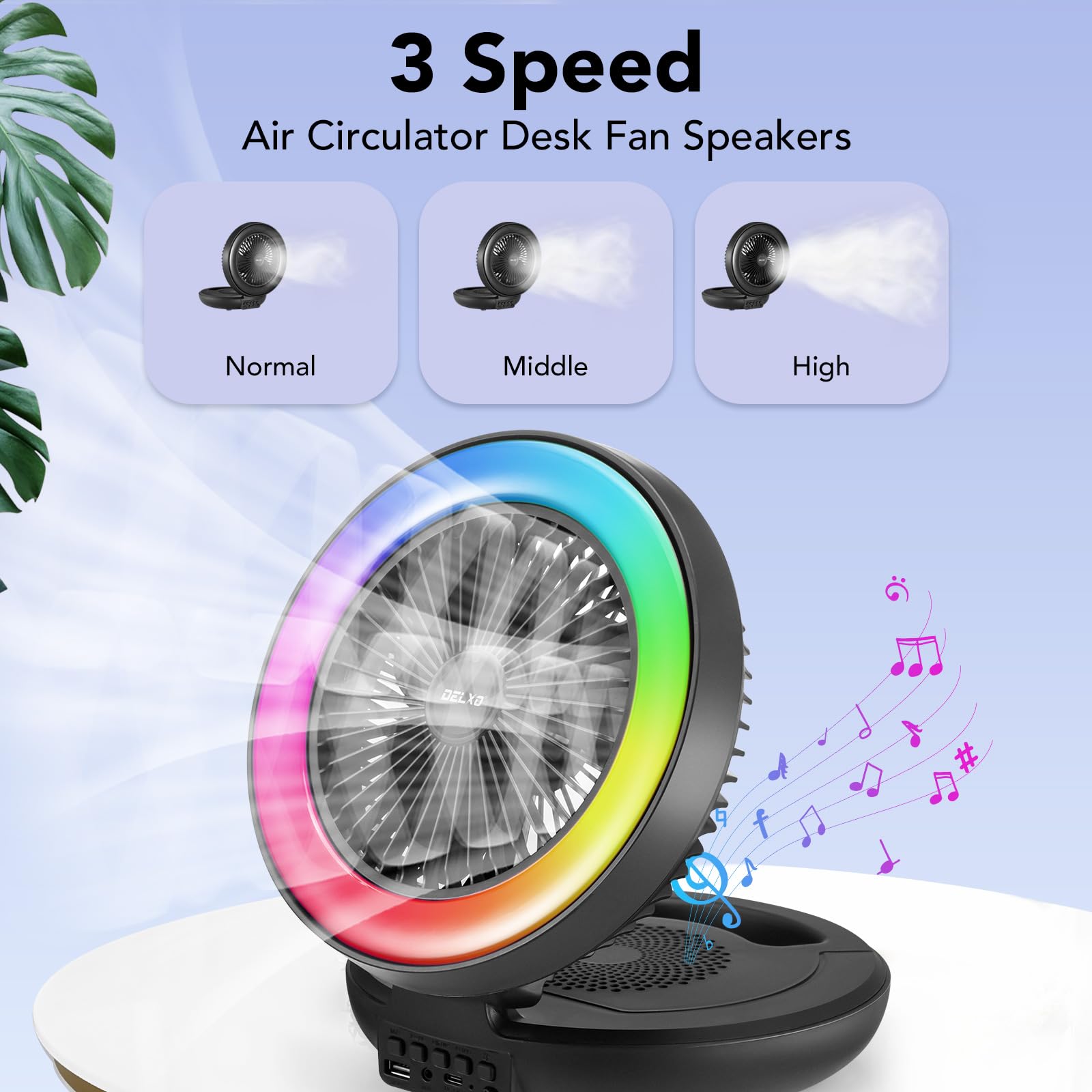Delxo Bluetooth Speaker With Led Night Light For Bedroom,Wireless Bluetooth Speakers With Desk Fan Rechargeable,Portable Bluetoo