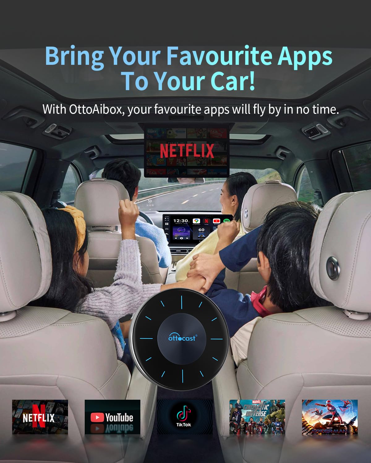 Ottocast P3 Ottoaibox   2024 Android 12 Carplay Ai Box, Wireless Carplay & Android Auto Adapter, 8Gb+128Gb, Hdmi Output, Gps, Vi