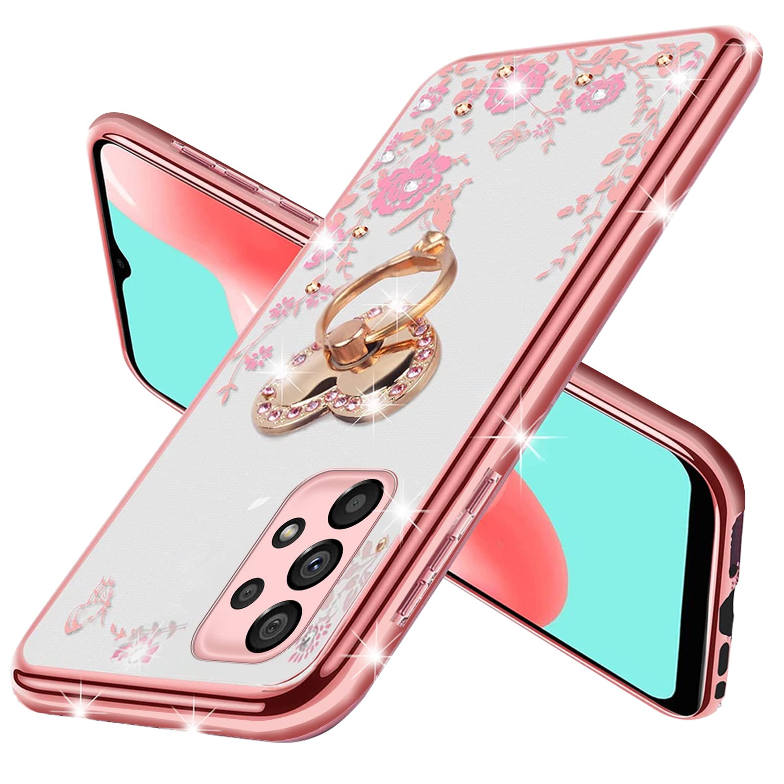 For Samsung Galaxy A53 Case, A53 5G Case For Women Glitter Crystal Butterfly Heart Floral Soft Tpu Luxury Bling Cute Protective