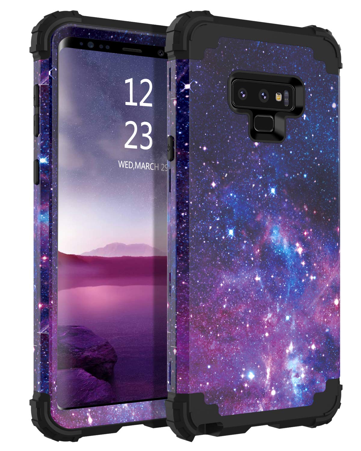 Bentoben Case For Samsung Note 9, 3 In 1 Space Design Hybrid Hard Pc Soft Rubber Heavy Duty Rugged Bumper Shockproof Starry Thre