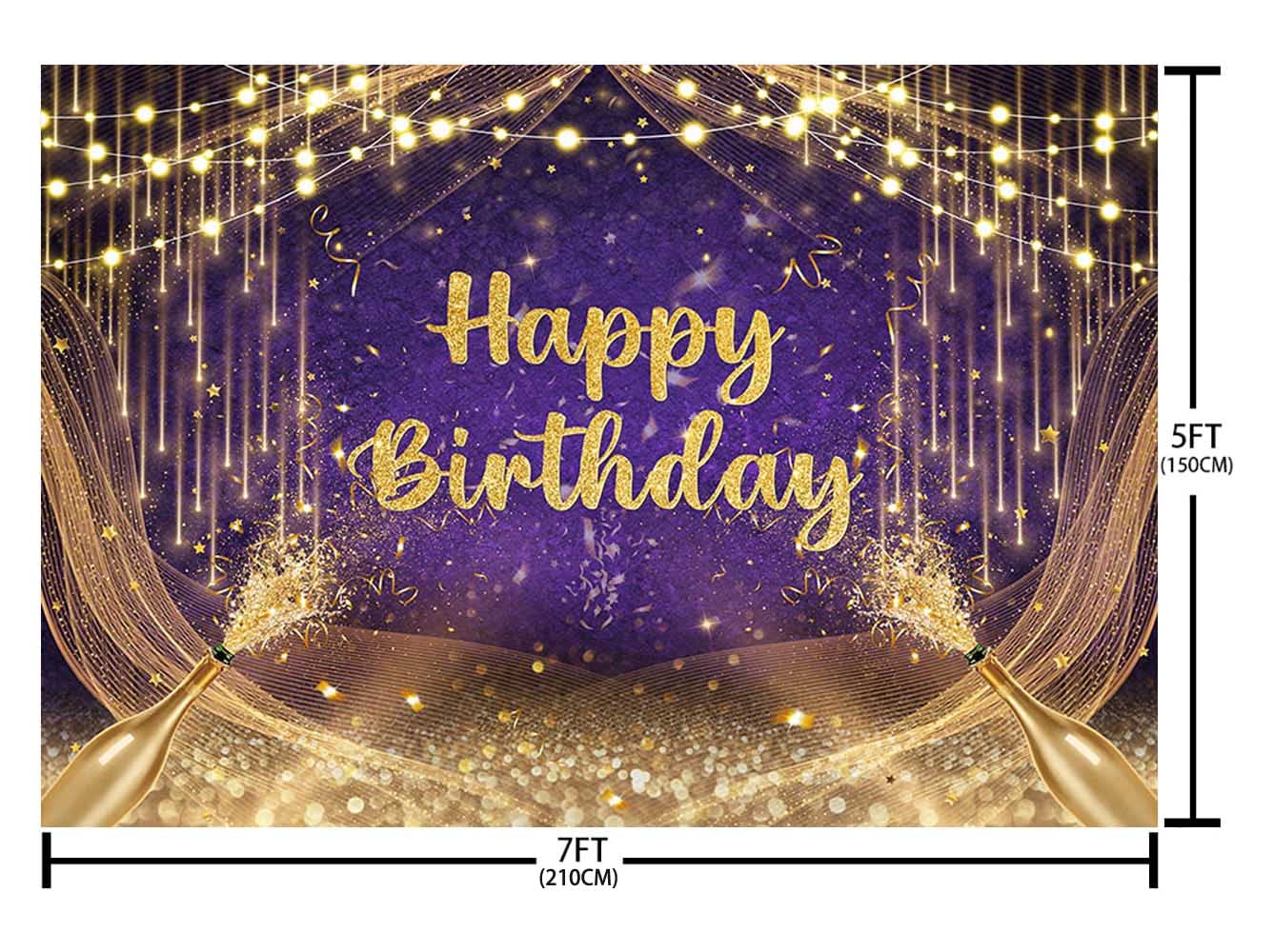 Aibiin 7X5Ft Purple Gold Birthday Backdrop Happy Birthday Photography Background Gold Glitter Birthday Prom Party Decorations Ba